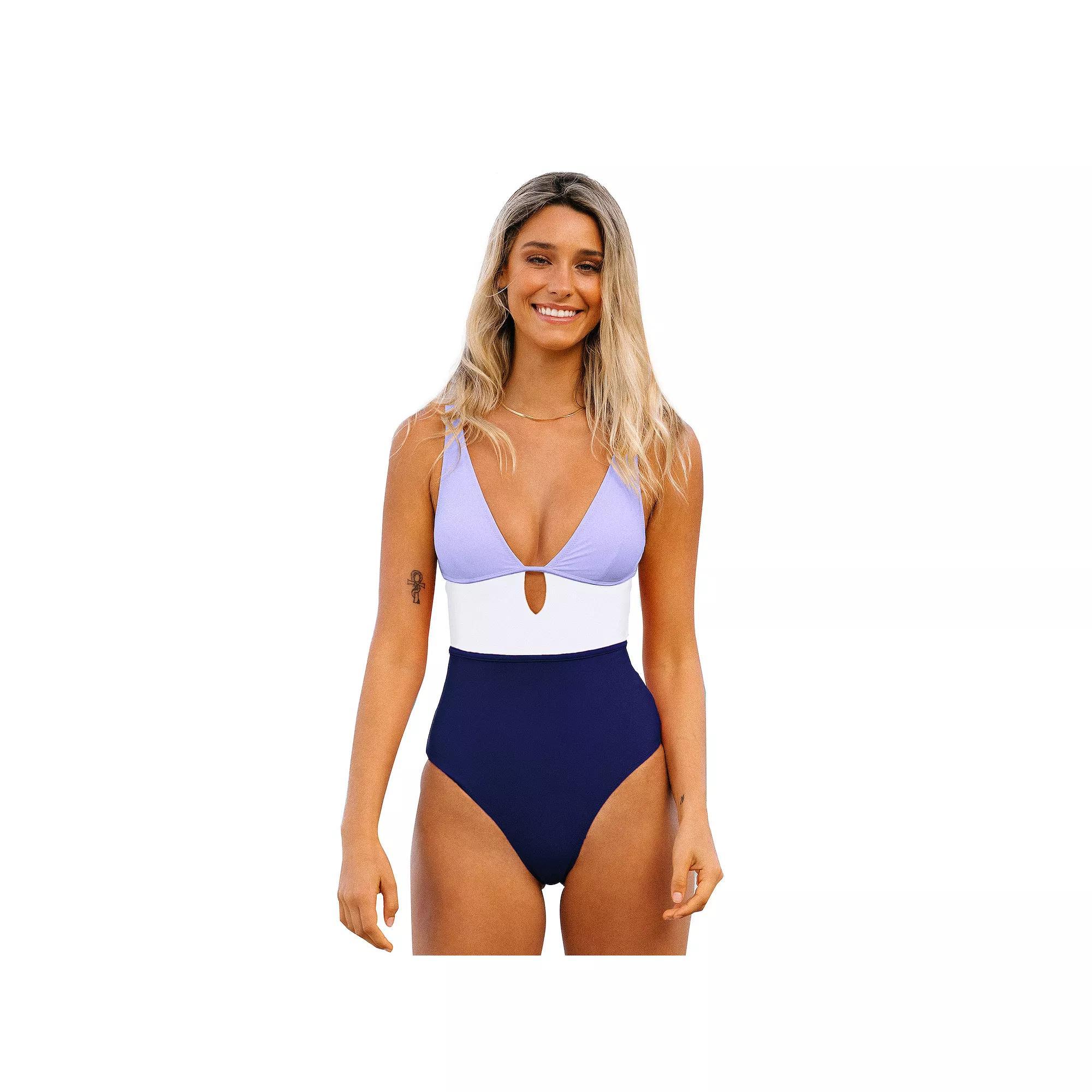 Women's Cupshe V-Neck Colorblock One Piece Swimsuit, Size: Small, Blue Product Image