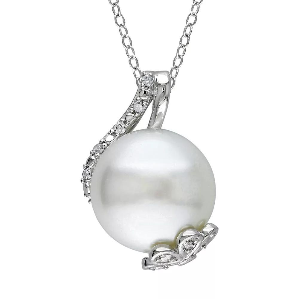 Stella Grace Freshwater Cultured Pearl and 1/10 Carat T.W. Diamond Sterling Silver Pendant Necklace, Women's, Size: 18", White Product Image