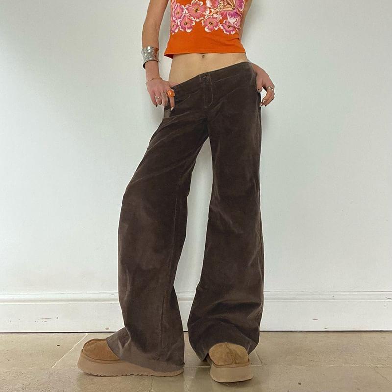 Low Rise Plain Corduroy Flared Pants Product Image