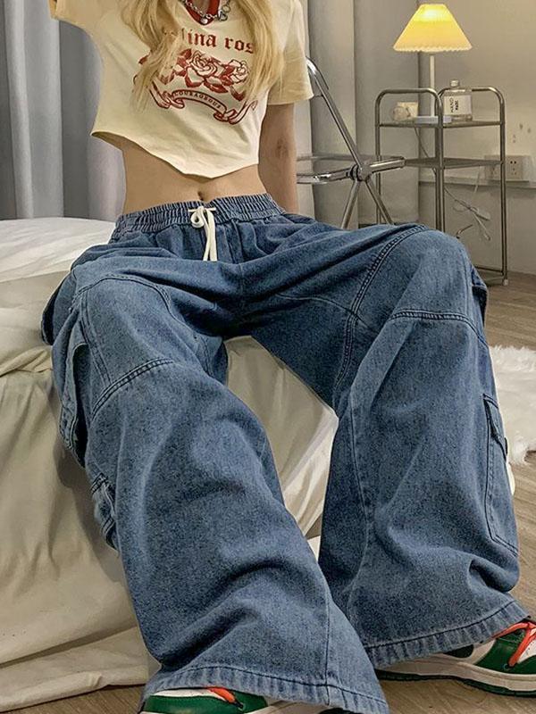 Punk Blue Wash Baggy Cargo Jeans Product Image