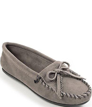 Minnetonka Kilty Suede Bow Detail Fringe Moccasins Product Image