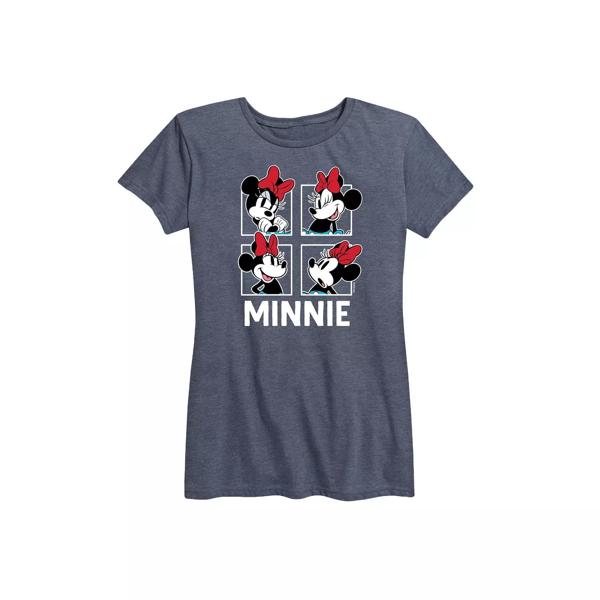 Disneys Minnie Mouse Womens Grid Graphic Tee Grey Blue Product Image