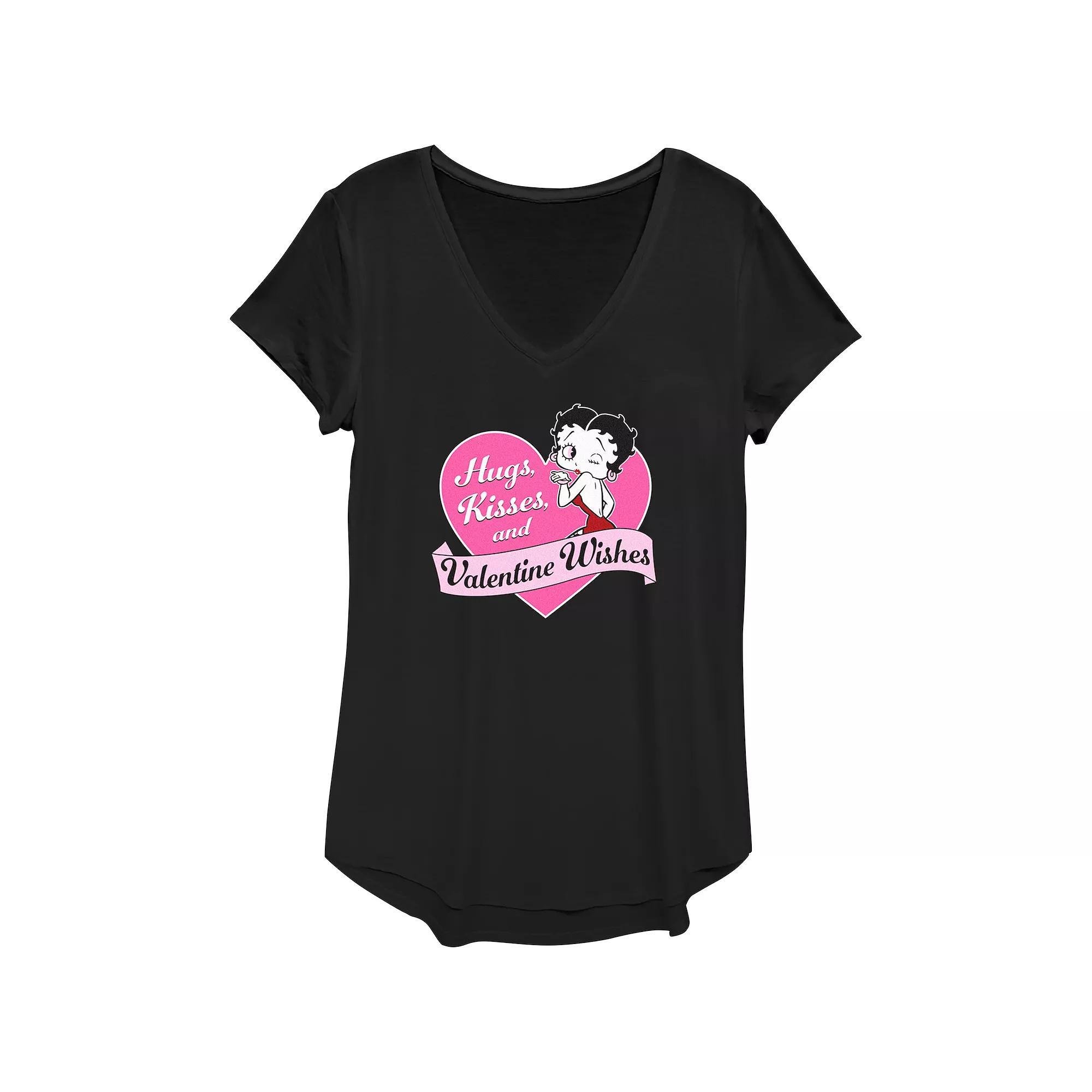 Women's Betty Boop Valentine Wishes Graphic Tee, Girl's, Size: Large, Black Product Image
