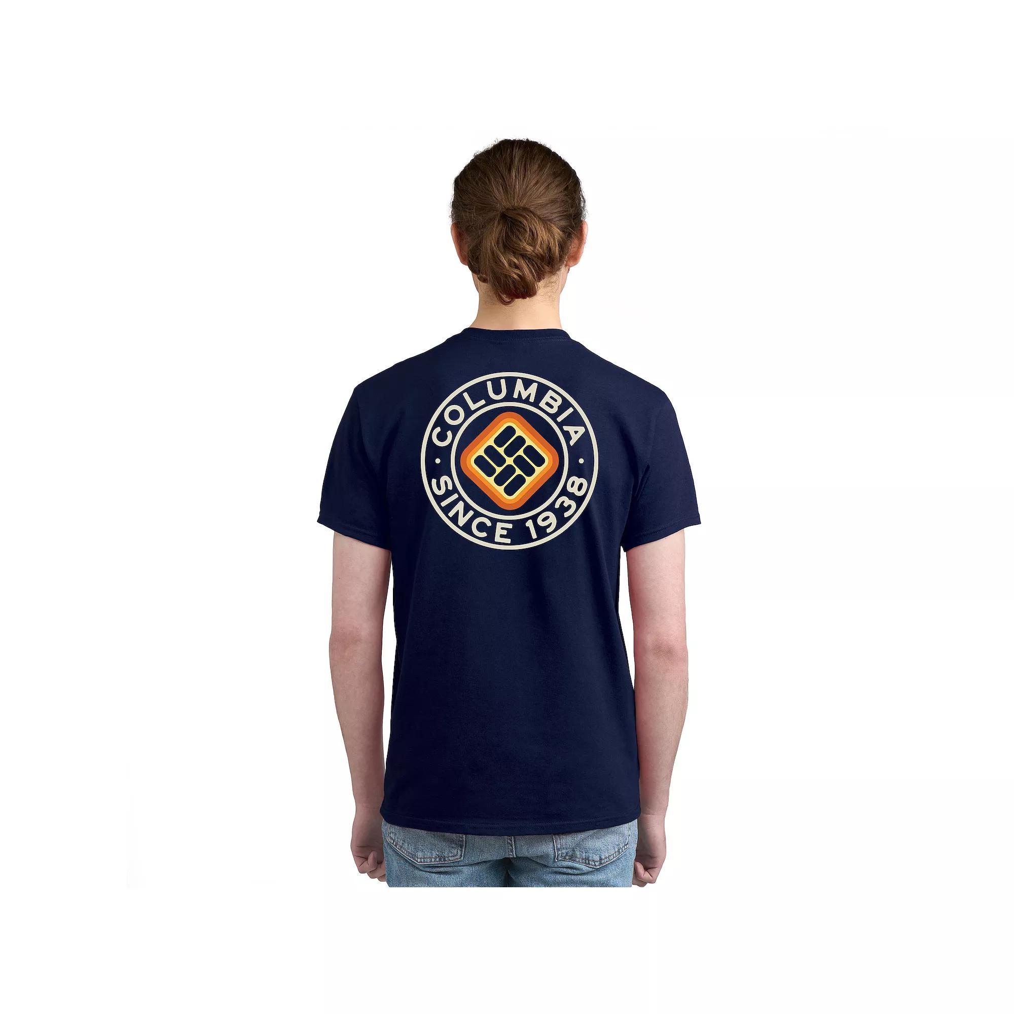 Mens Columbia Adventure Print Short Sleeve Graphic Tee Blue Product Image
