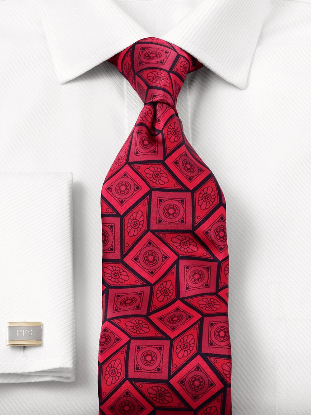 Medallion Printed Italian Silk Tie - Red Product Image