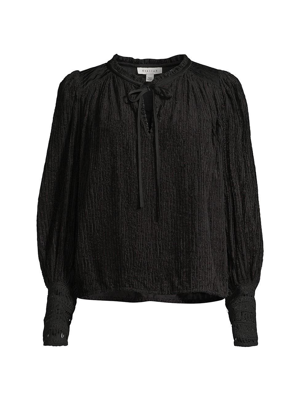 Womens Bishop-Sleeve Texture Velvet Blouse Product Image