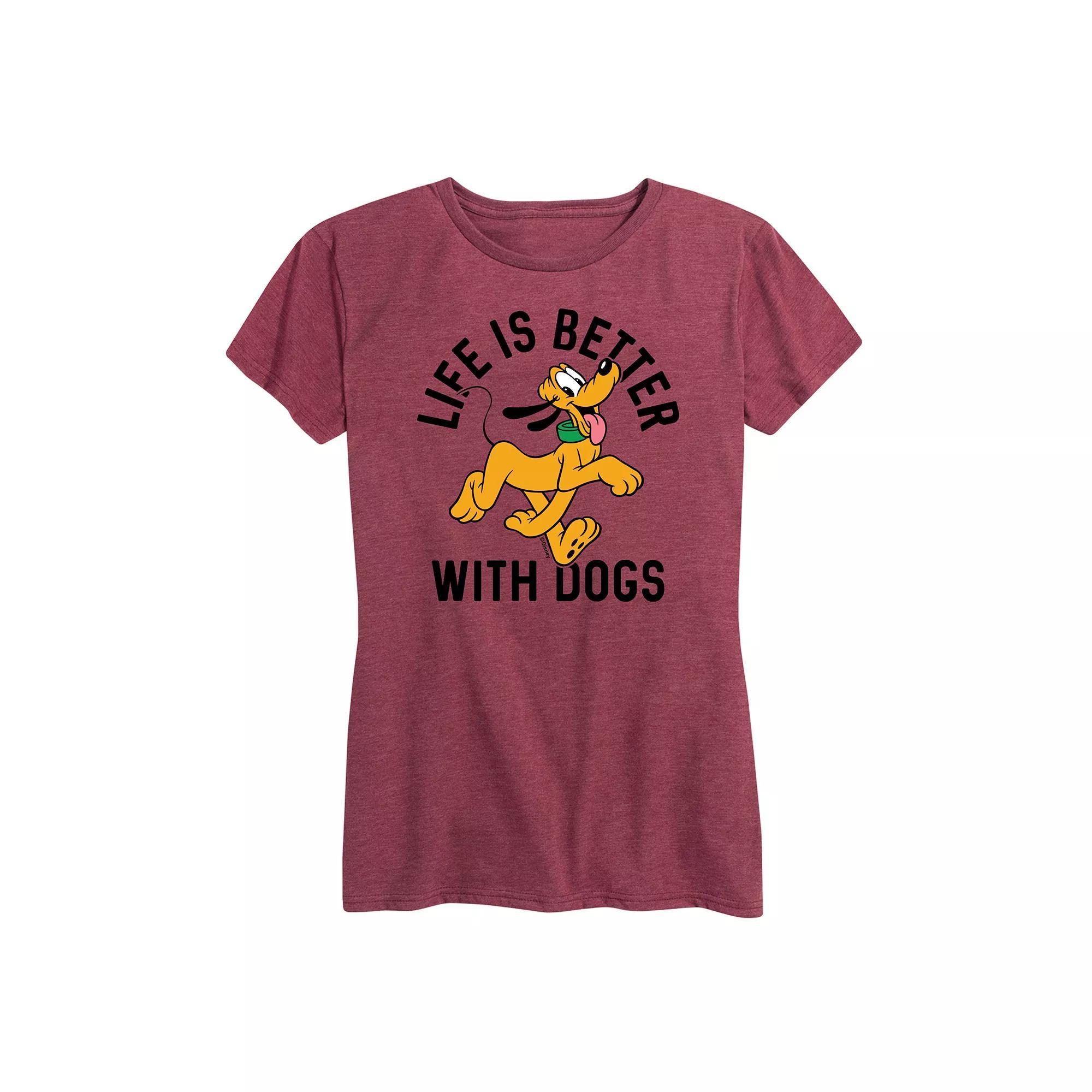 Disneys Pluto Womens Life Is Better With Dogs Graphic Tee Grey Green Product Image