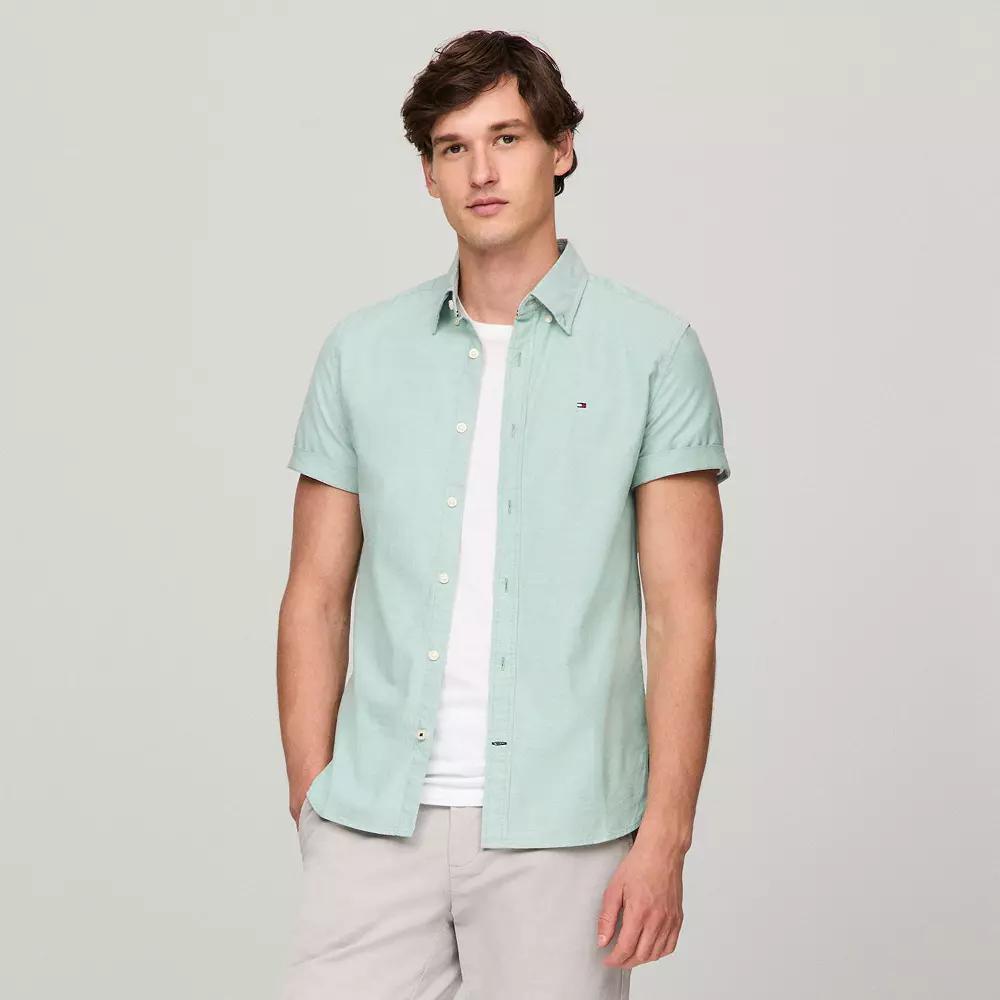 Men's Tommy Hilfiger Short Sleeve Original Stretch Oxford Shirt, Size: XL, English Garden Solid Product Image