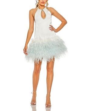 Womens Feather-Trim Halterneck Dress Product Image