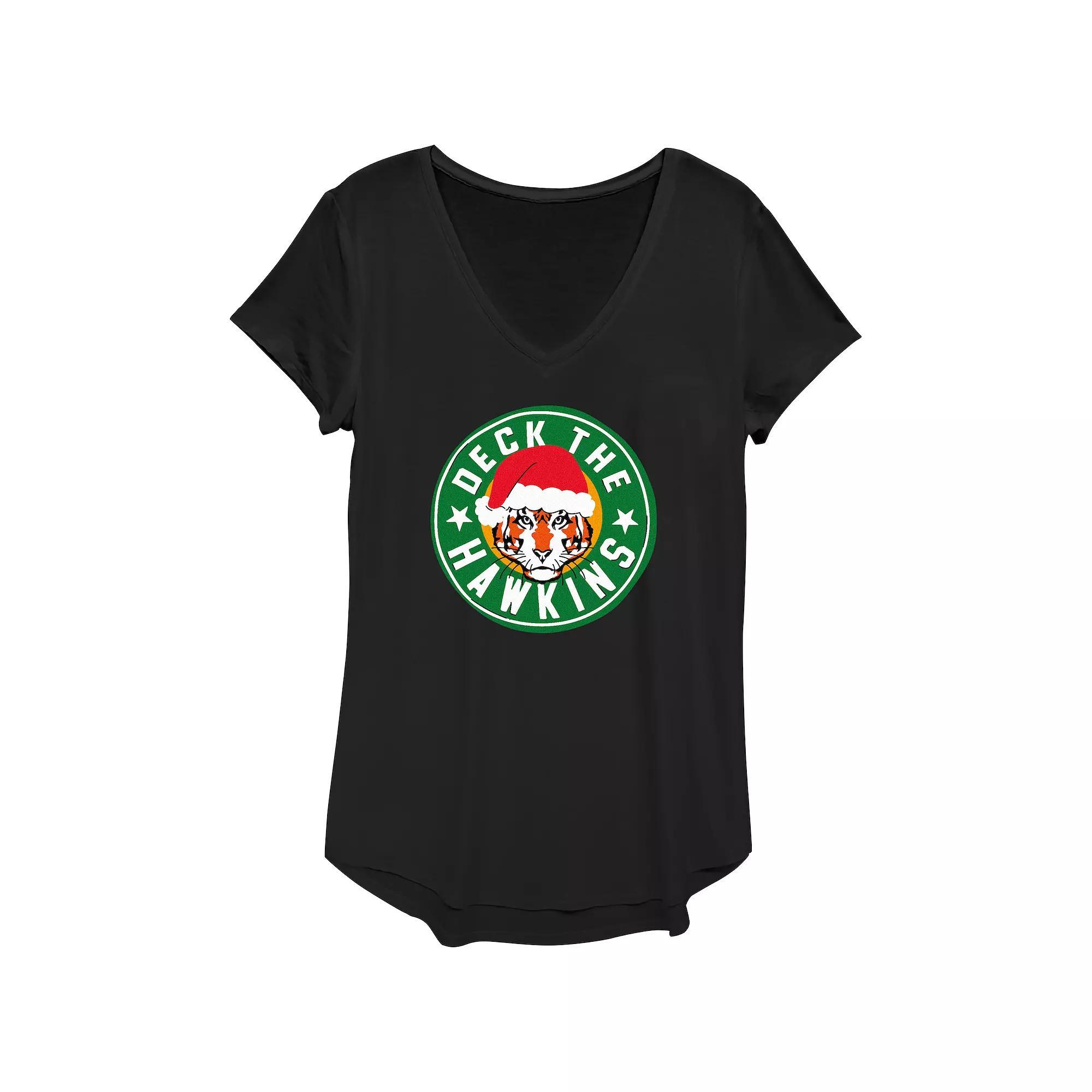Women's Stranger Things Deck The Hawkins Graphic Tee, Size: XS, Black Product Image