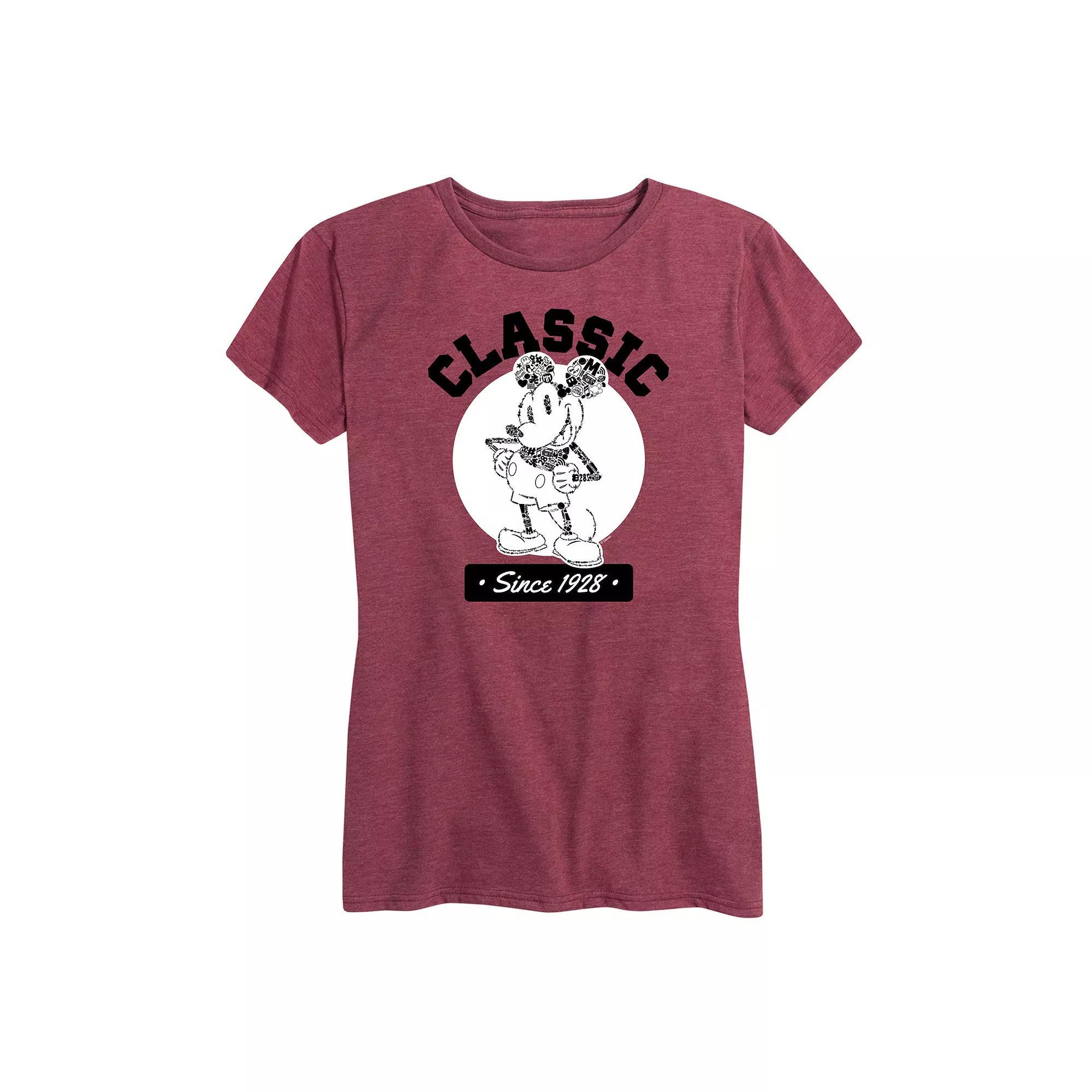 Disneys Mickey Mouse Womens Classic Since 1928 Graphic Tee Grey Dark Red Product Image