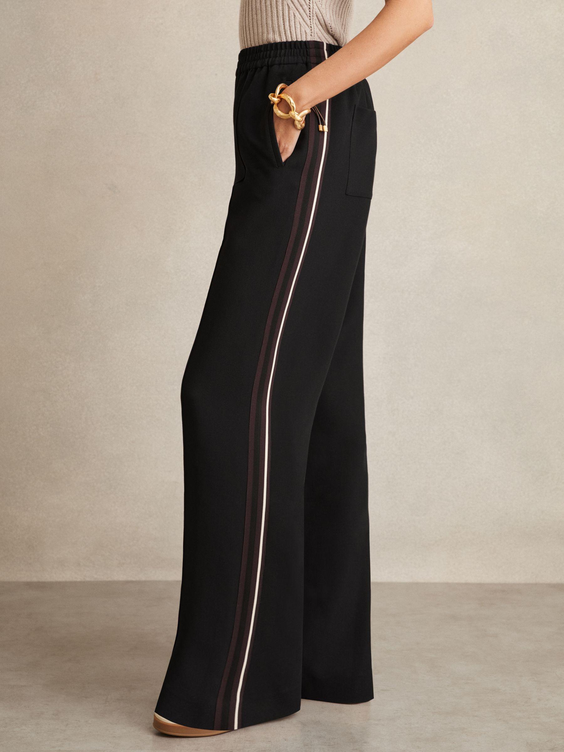 Side-Stripe Wide-Leg Trousers in Black Product Image