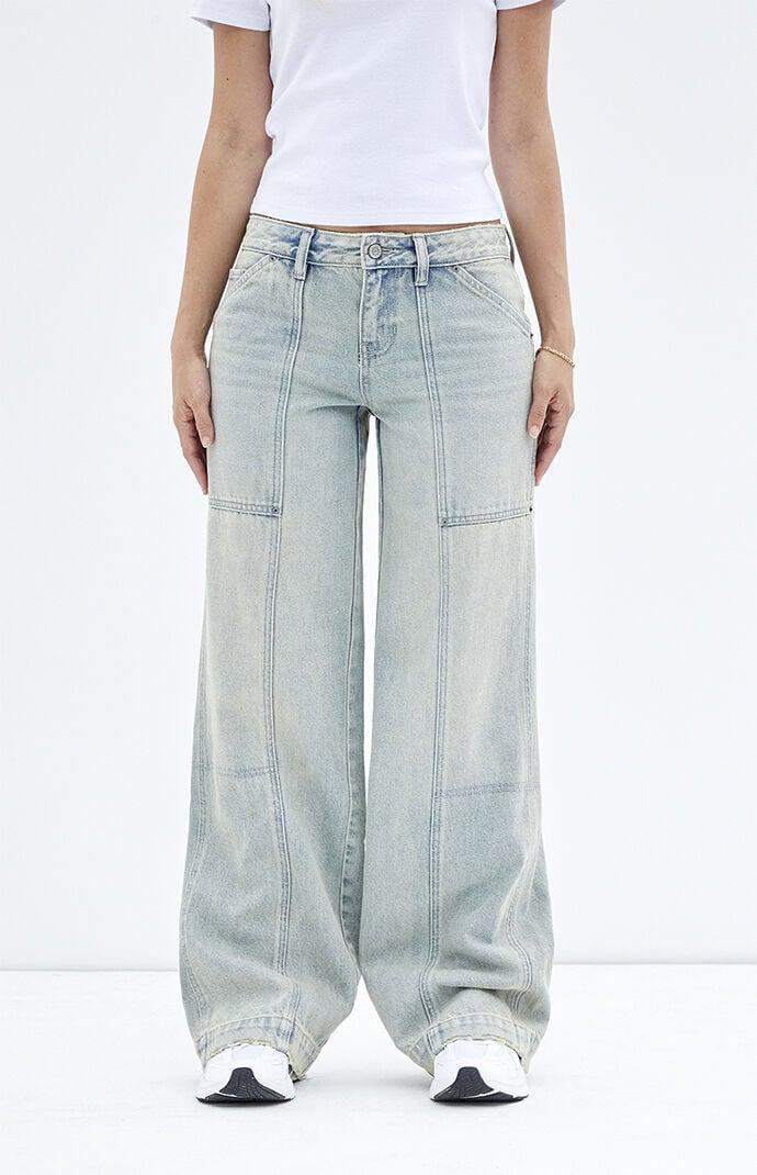 Women's Casey Light Indigo Low Rise Baggy Cargo Jeans Product Image