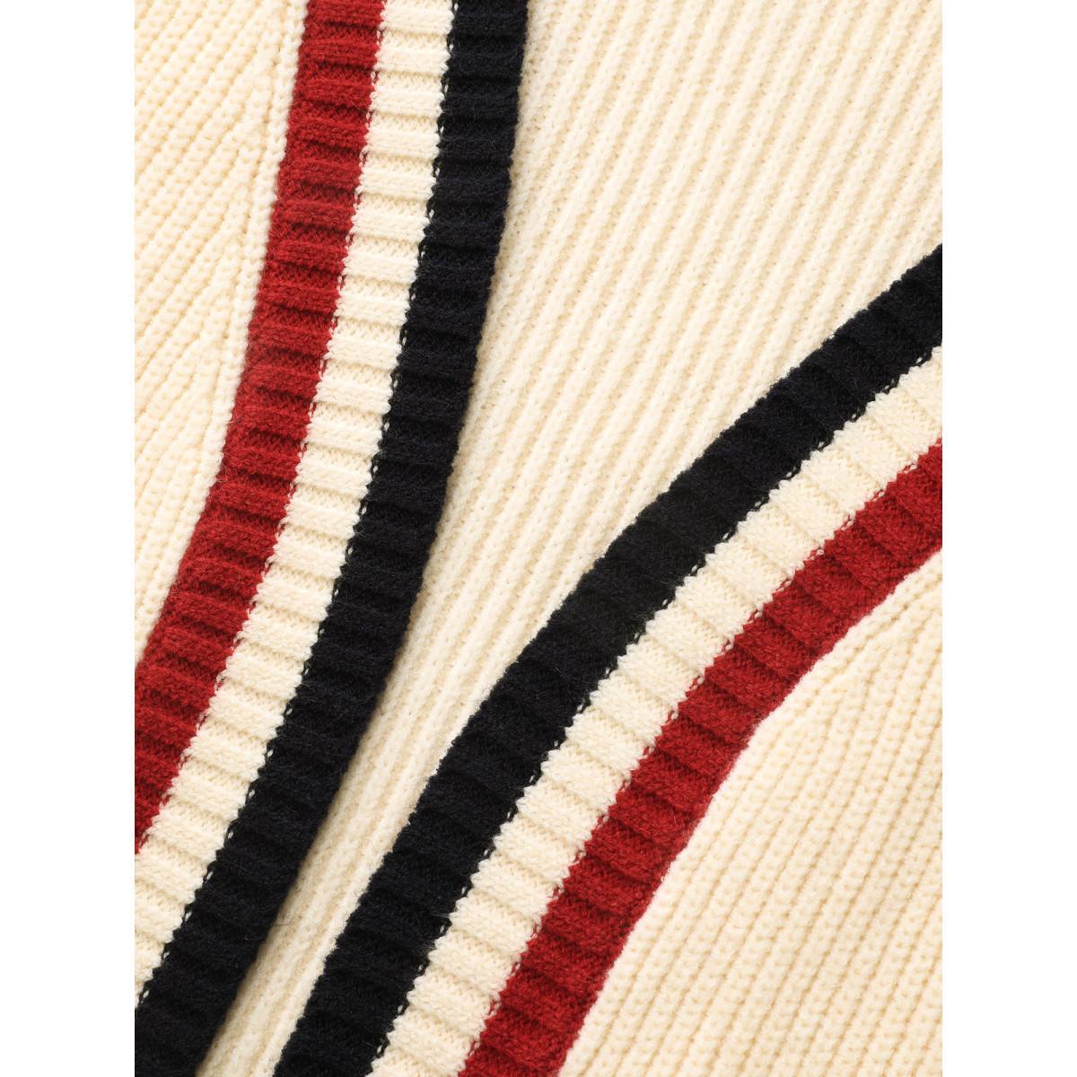 Plus Size Supersoft Essentials Contrast Striped Drop Shoulder Cardigan Beige Women Casual Loose Long Sleeve Everyday Cardigans BloomChic 12/L Product Image