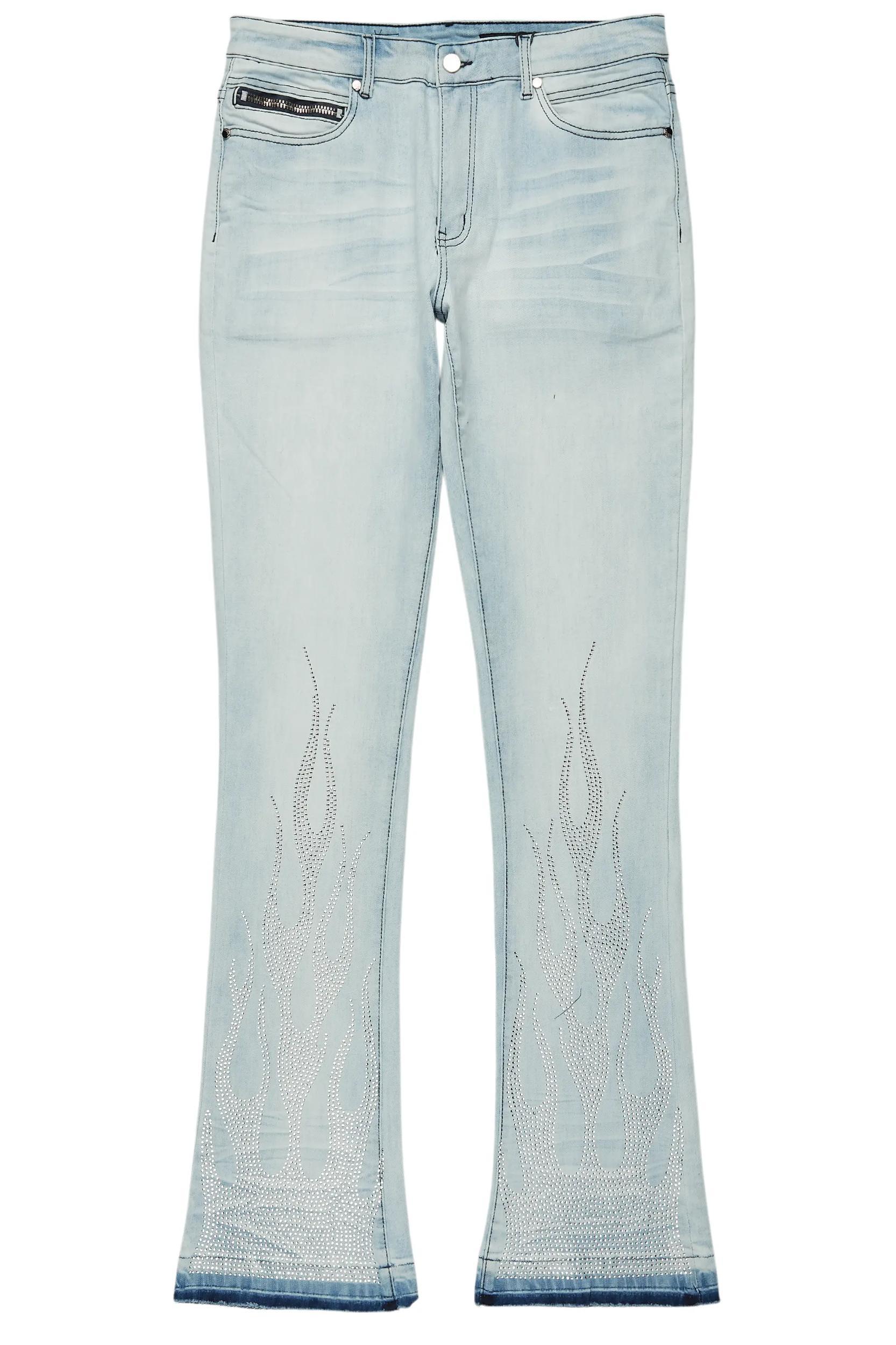 Samba Blue Rhinestone Stacked Flare Jean Male Product Image