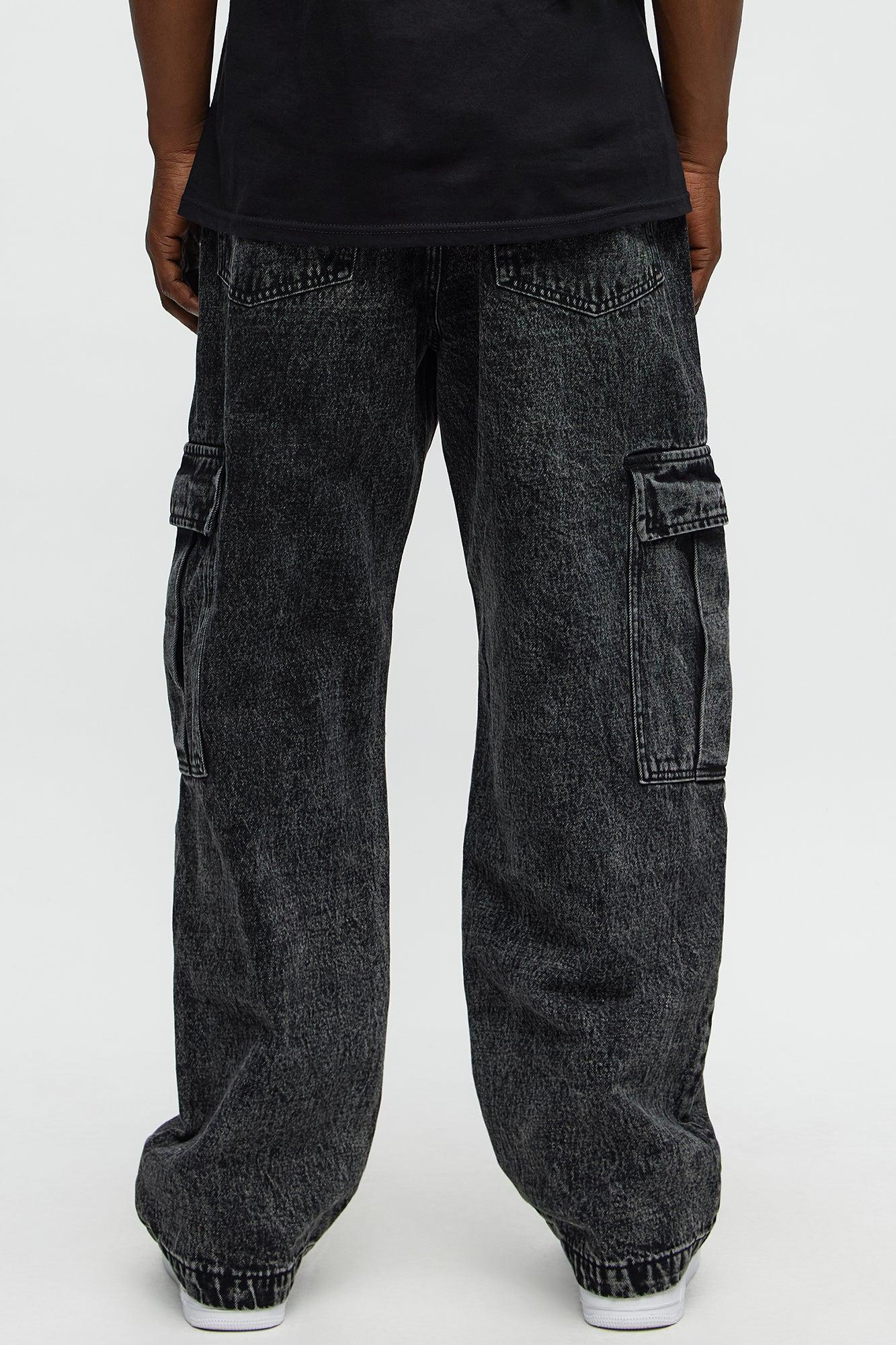 Baggy Minor Panel Cargo Jeans - Black Wash Product Image