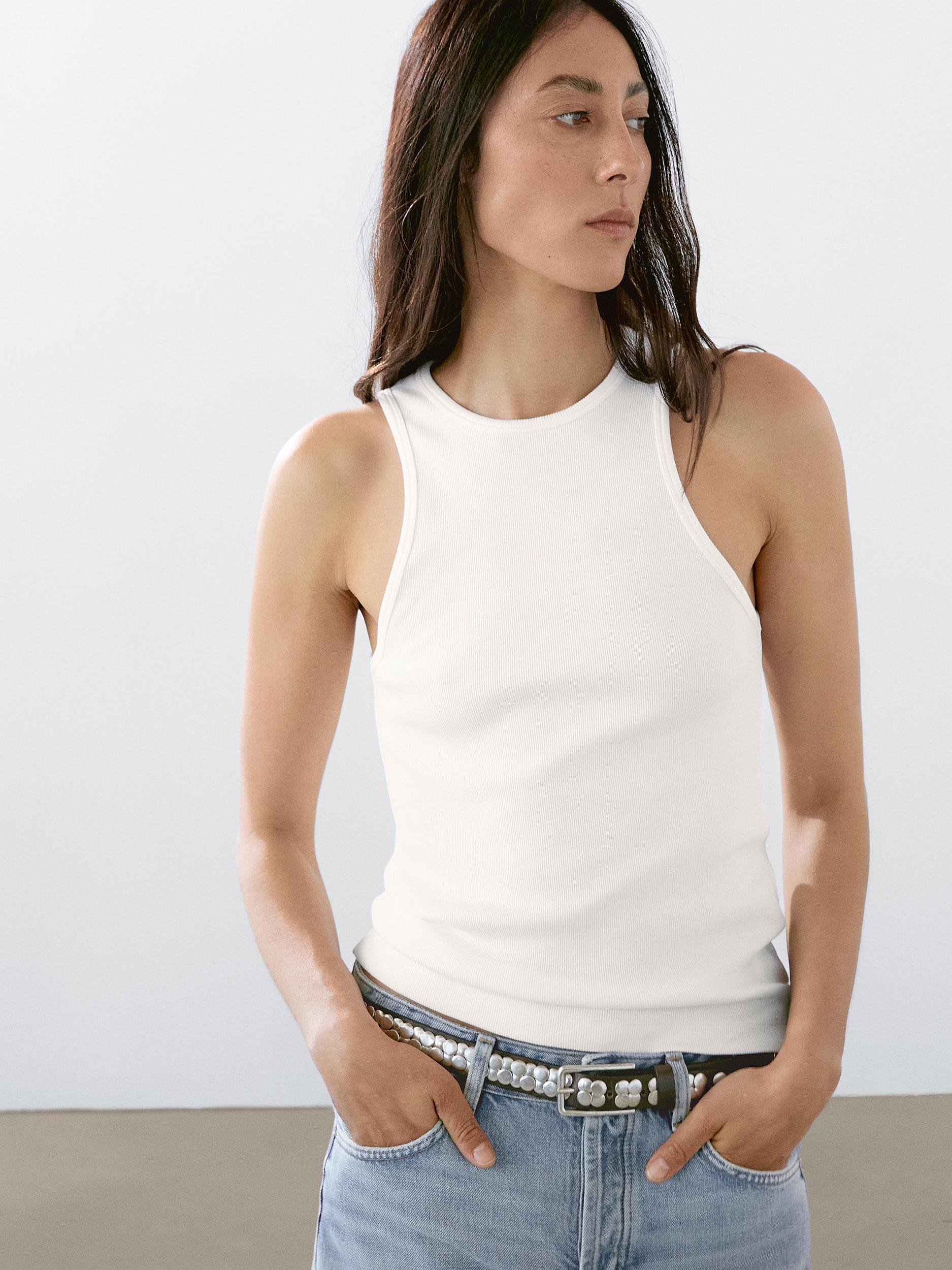 Cotton blend halter-neck top Product Image