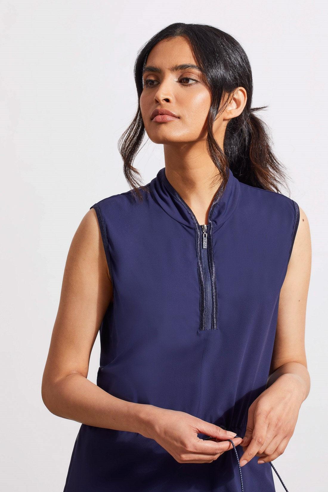 Four-Way Stretch Mock Neck Sport Dress- Deepblue Product Image