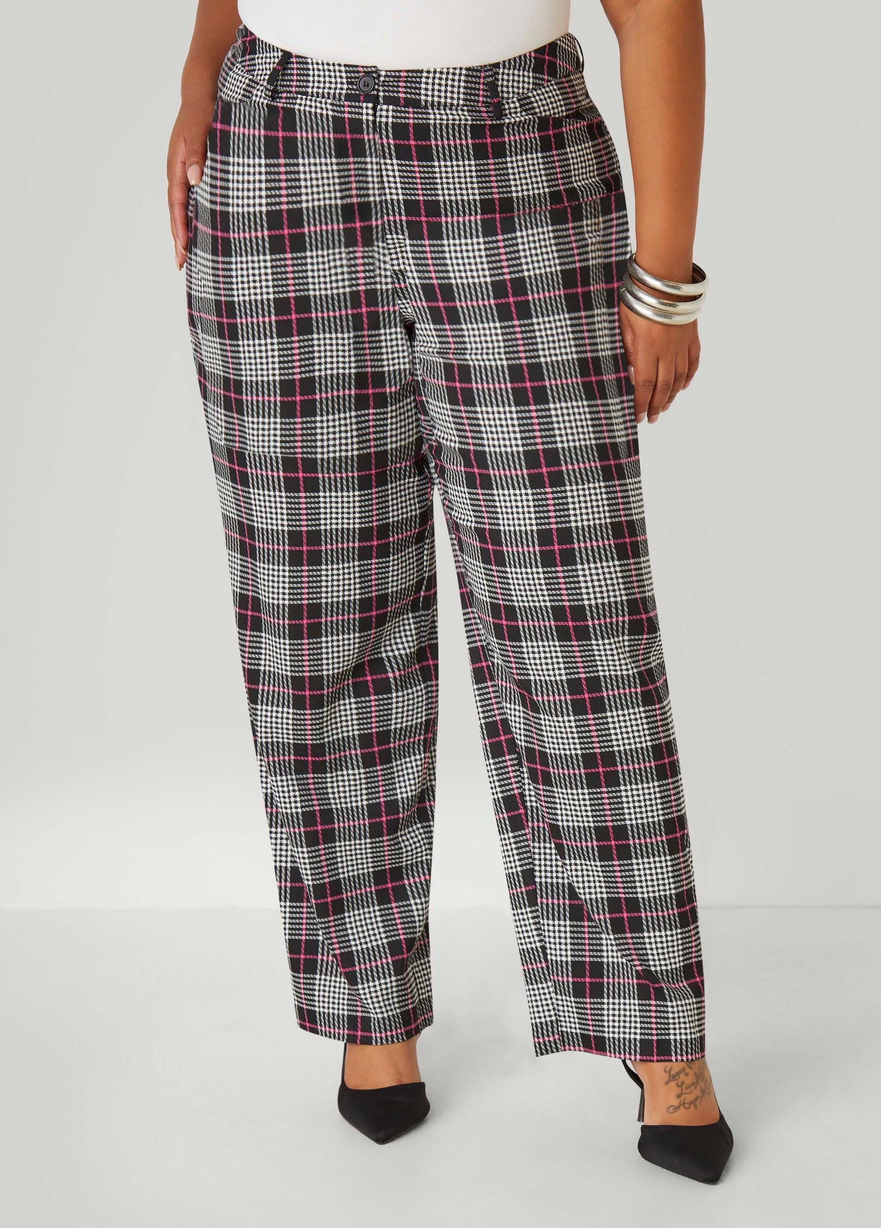 Plaid Straight Leg Trousers Product Image