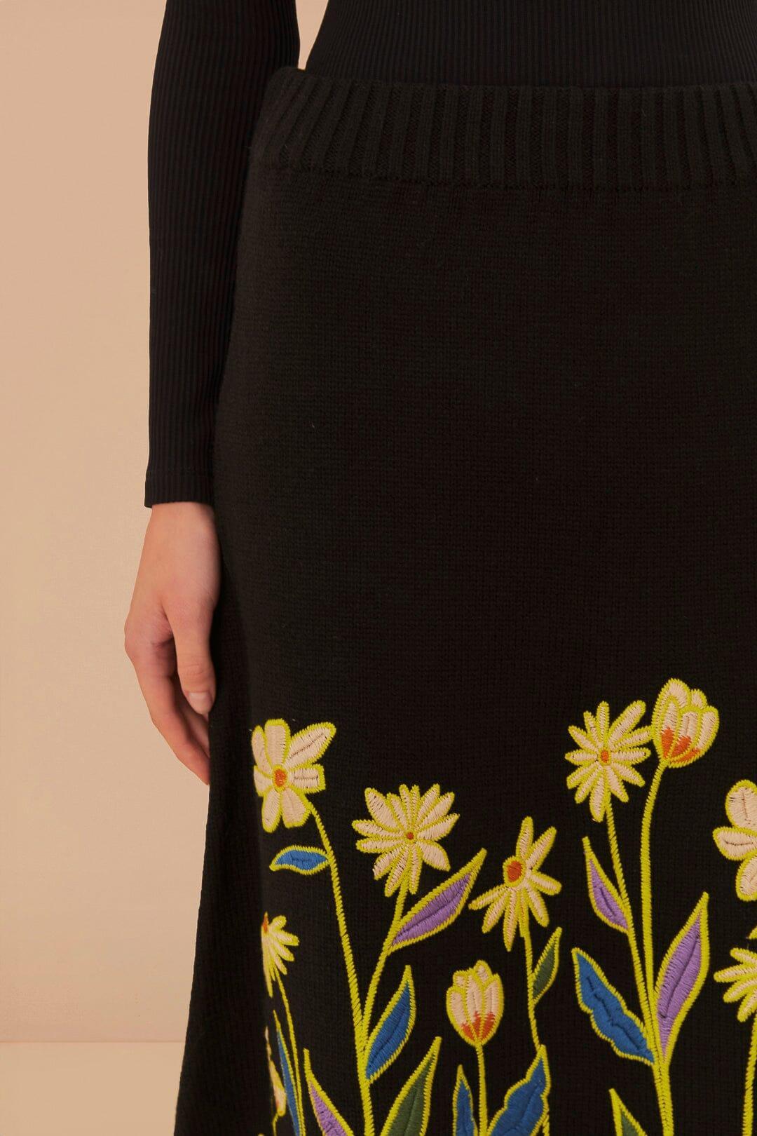 Black Farm Rio Flowers Embroidered Knit Skirt, BLACK / M Product Image
