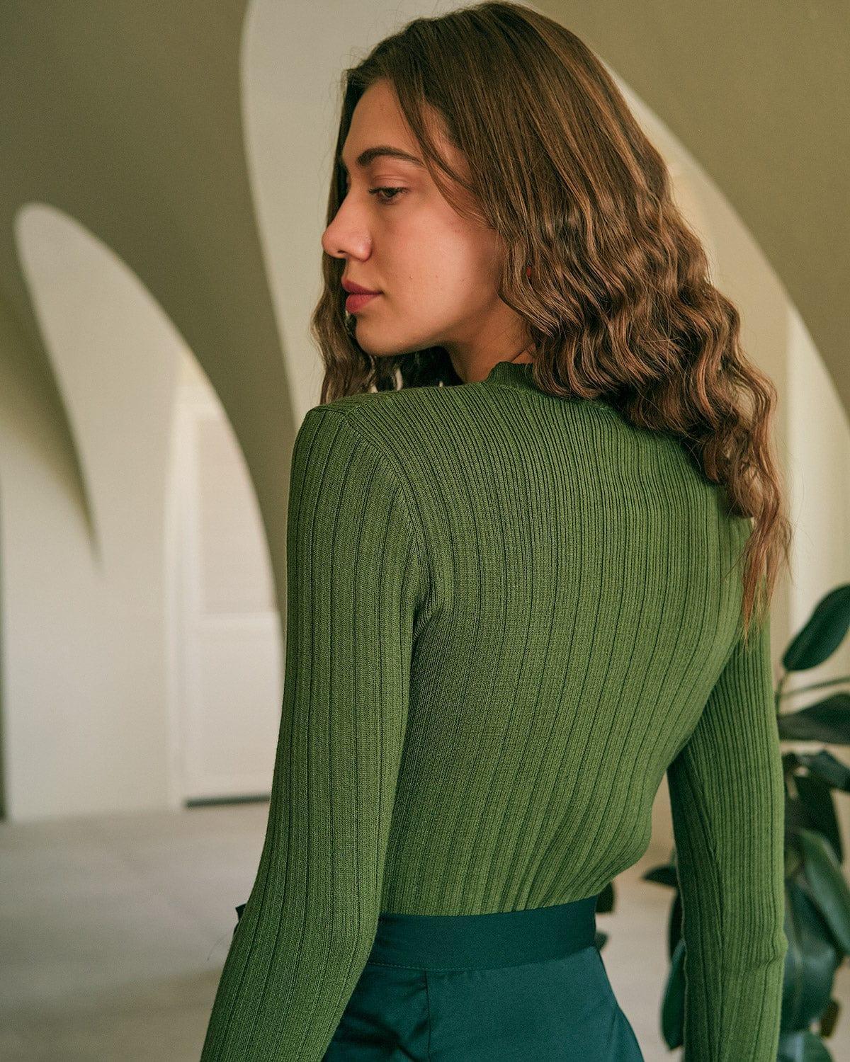 The Round Neck Ribbed Knit Sweater Female Product Image
