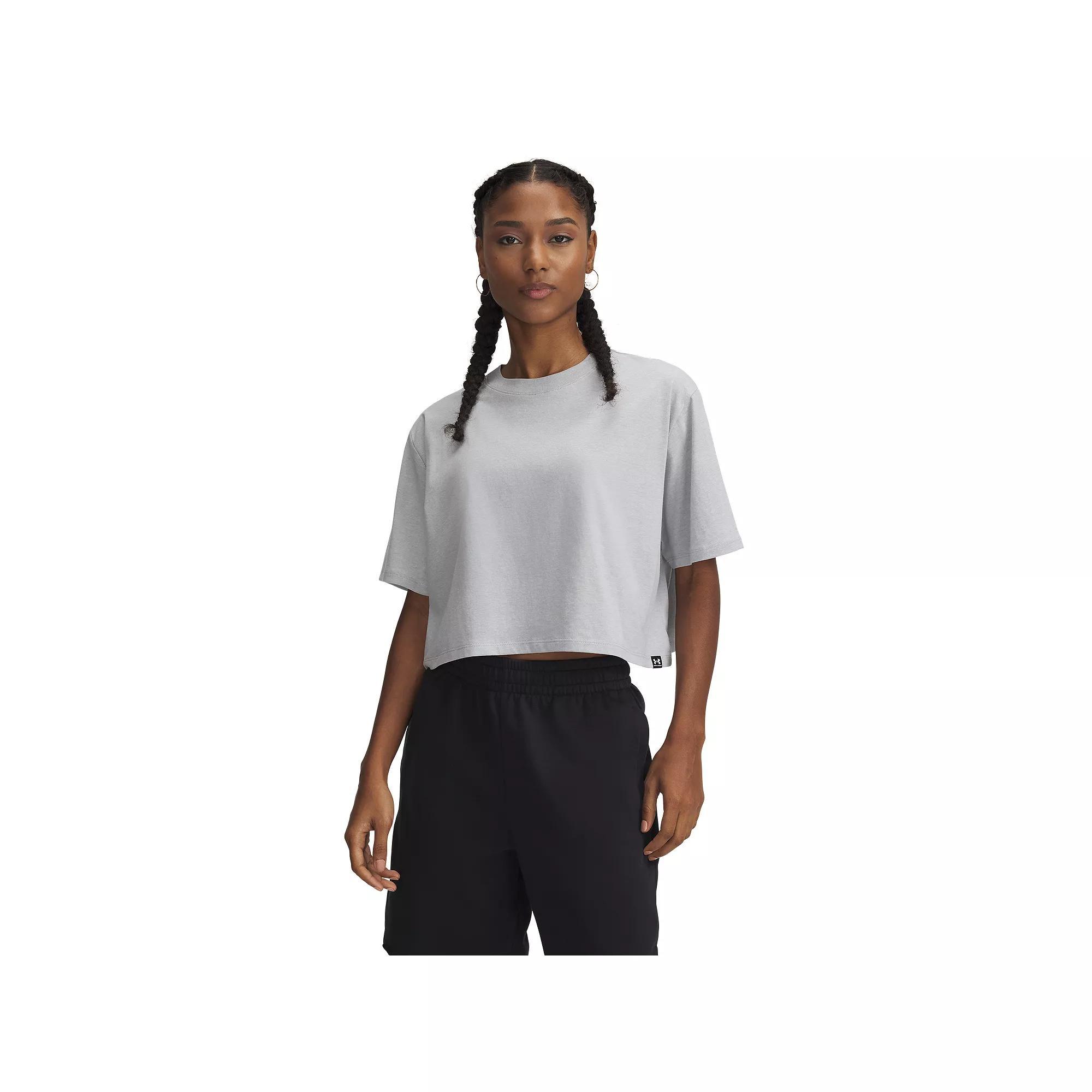 Women's Under Armour Rival Short Sleeve Cropped Tee, Size: Medium, Mod Gray Light Grey Product Image