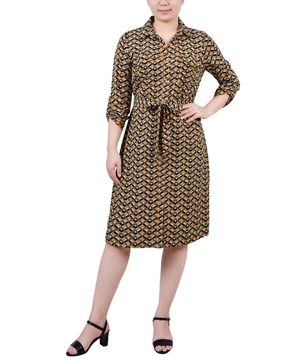 Ny Collection Petite Printed Long Sleeve Roll Tab Shirtdress Product Image