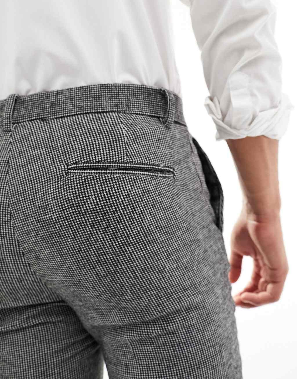 ASOS DESIGN wedding super skinny wool mix suit pants in monochrome puppytooth Product Image