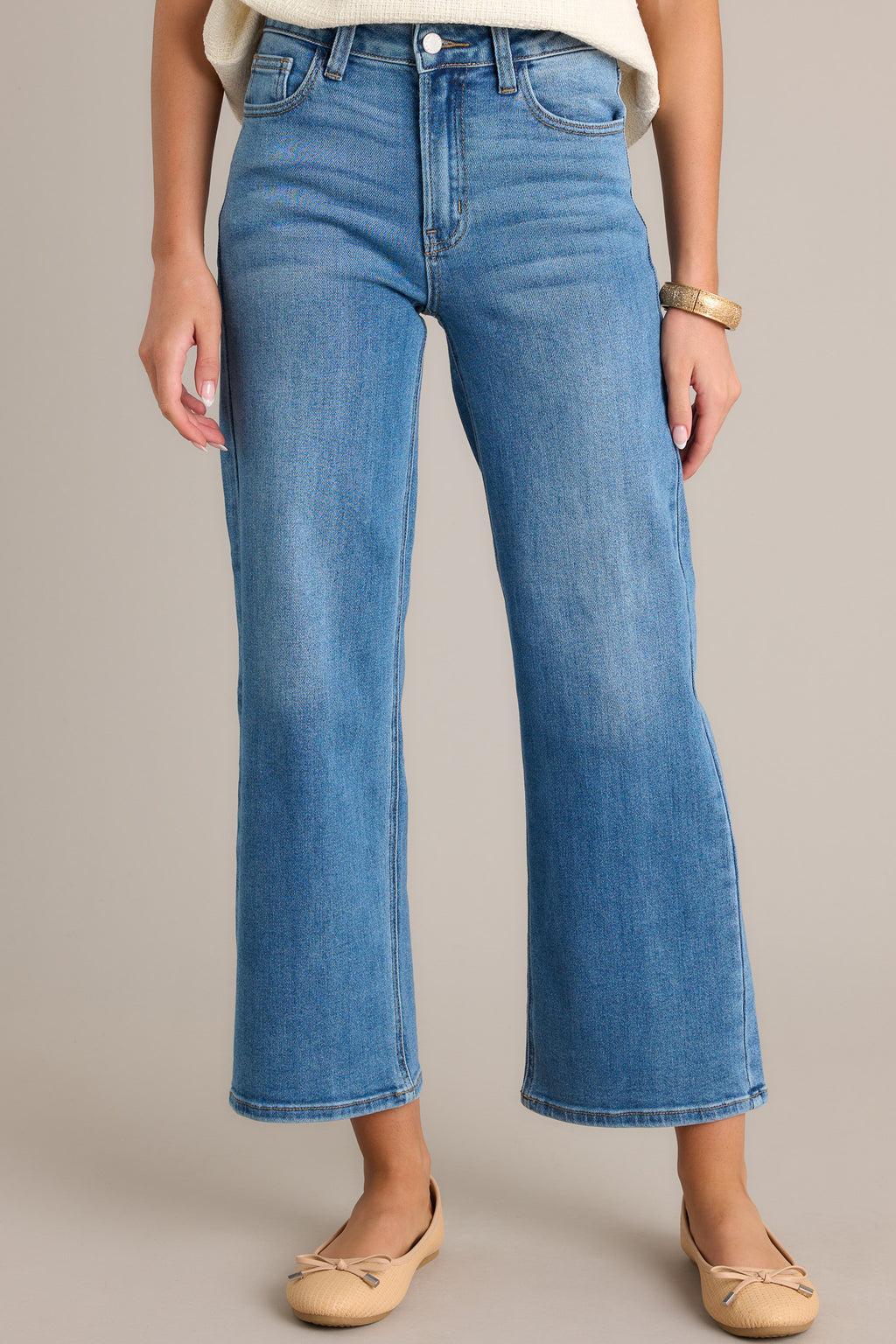 Into The Clouds Medium Wash Cropped Wide Leg Jeans Product Image