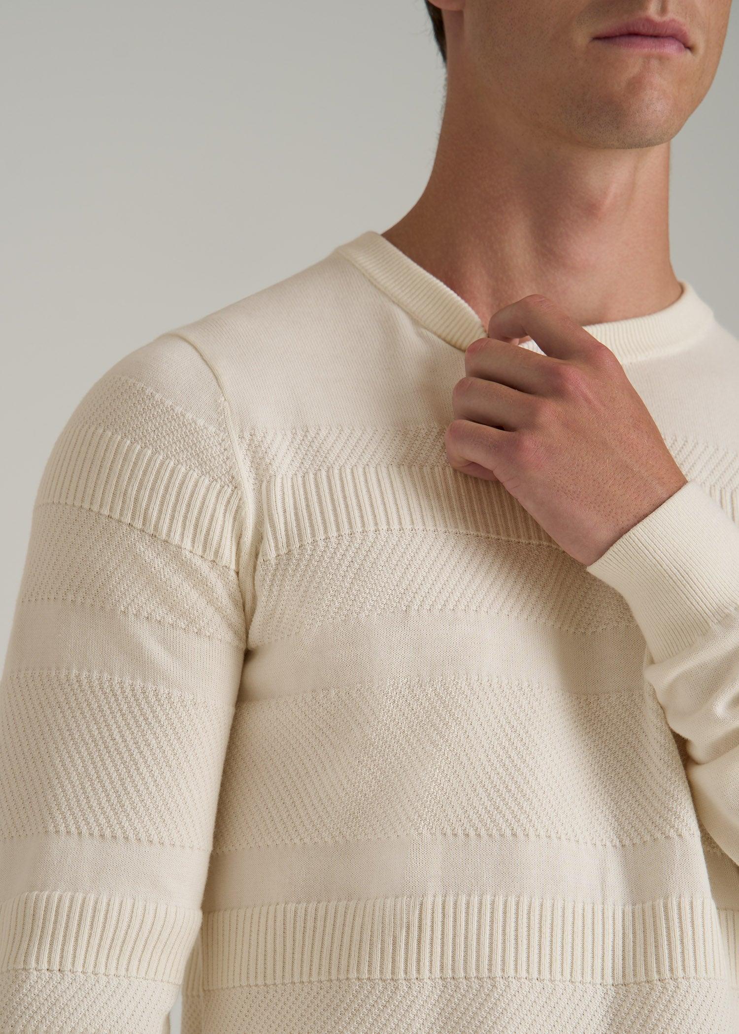 Minimalist Embossed Knit Sweater for Tall Men in Ivory White Product Image