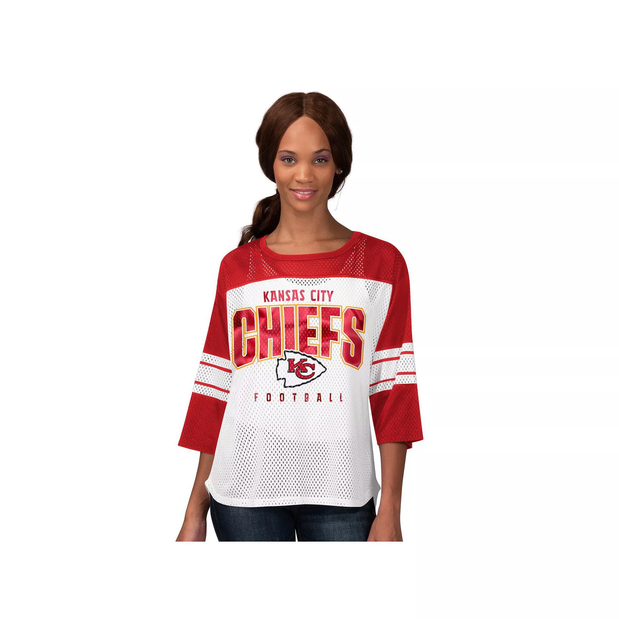 Women's G-III 4Her by Carl Banks  Red Kansas City Chiefs First Team 3/4-Sleeve Mesh T-Shirt, Size: 2XL Product Image