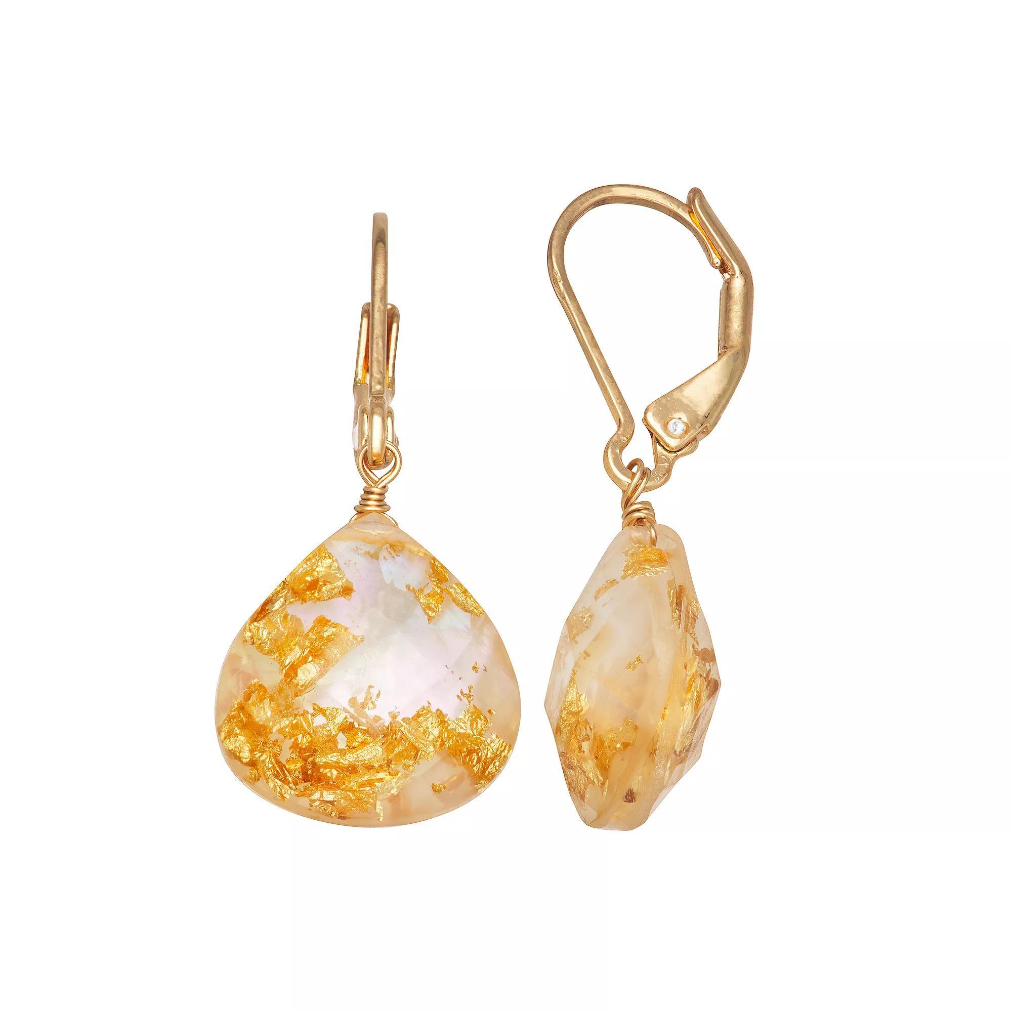 Napier Gold Tone Summer Abalone Leverback Drop Earrings, Women's, Brown Product Image