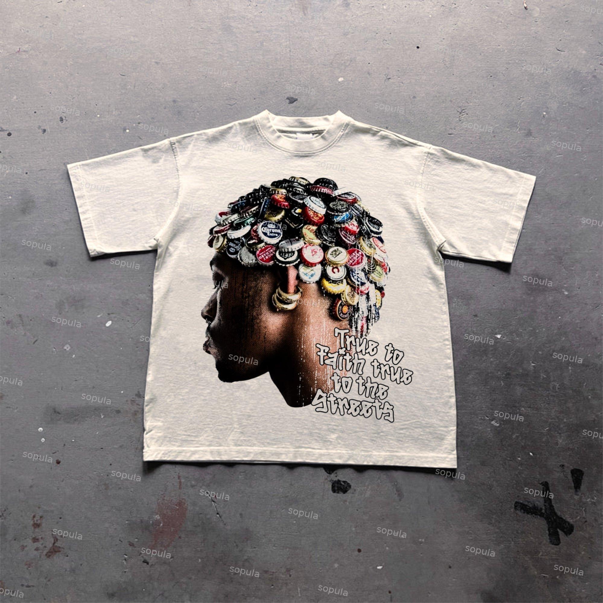 Street Fashion Retro Men's Head Graphic Cotton T-Shirt Product Image