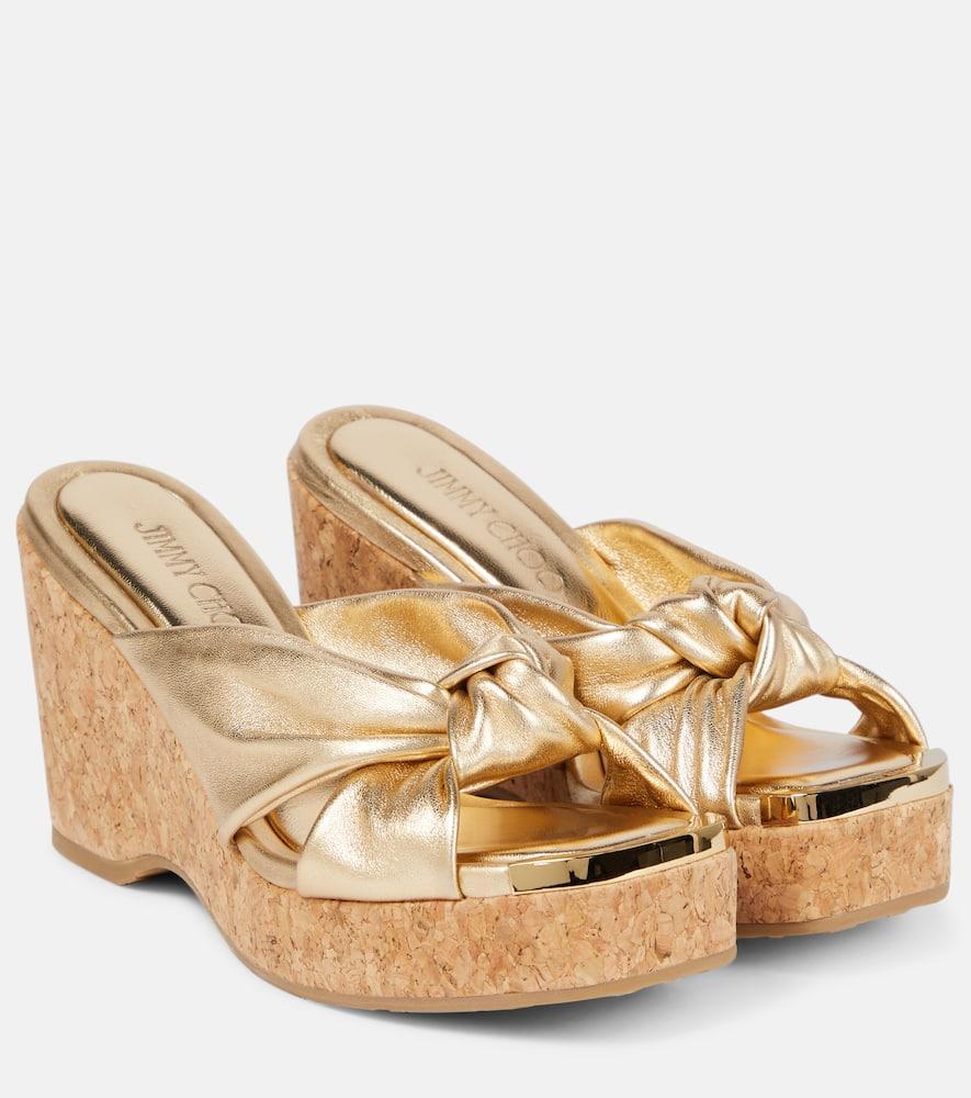 Avenue Metallic Leather Wedge Sandals In Gold Product Image