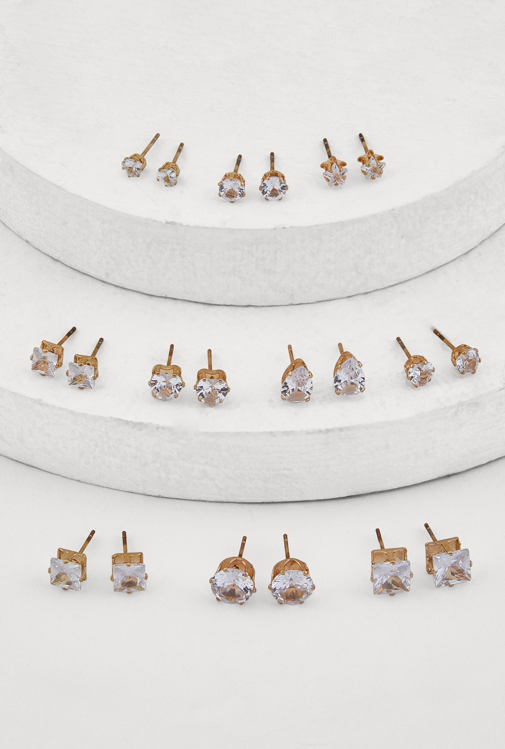 Metallic Cubic Zirconia Stud Earrings Set of 10 Male Product Image
