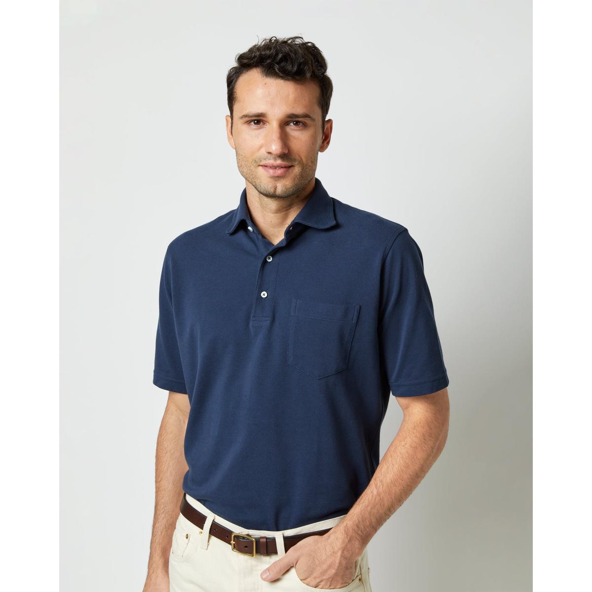 Short-Sleeved Polo Navy Pima Pique Product Image