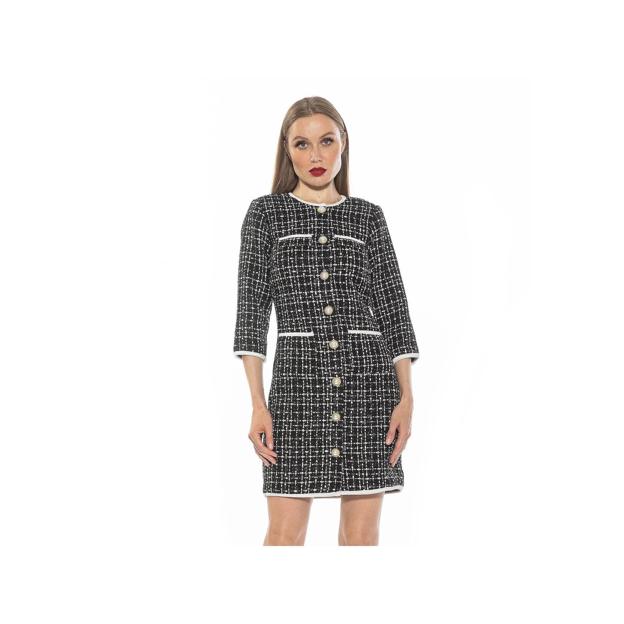 Women's ALEXIA ADMOR Kairo Tweed Dress, Size: 8, Black Team Product Image