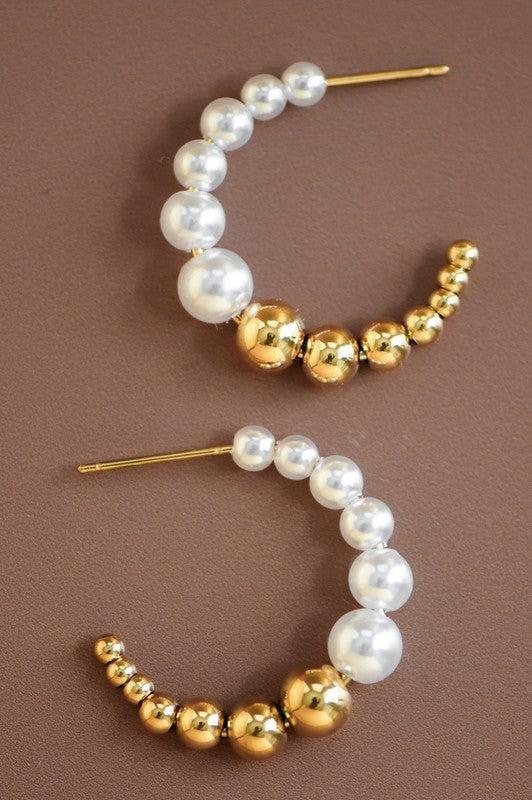 Gold & Pearl Beaded Hoops Product Image