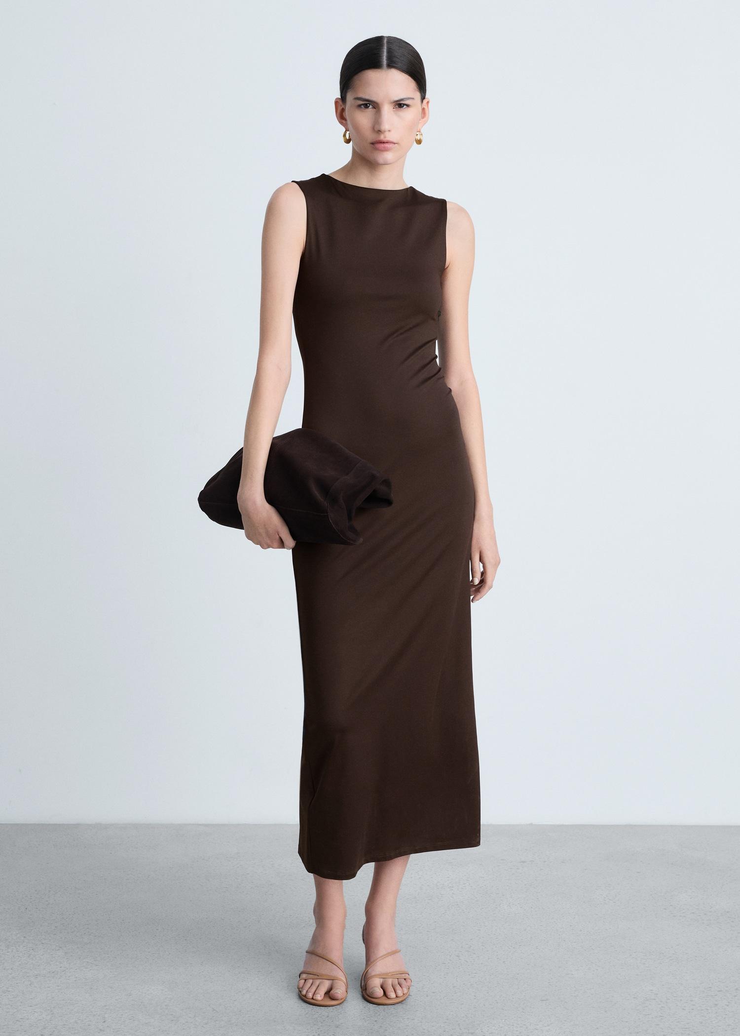 Long dress with back opening - Women | MANGO USA Product Image