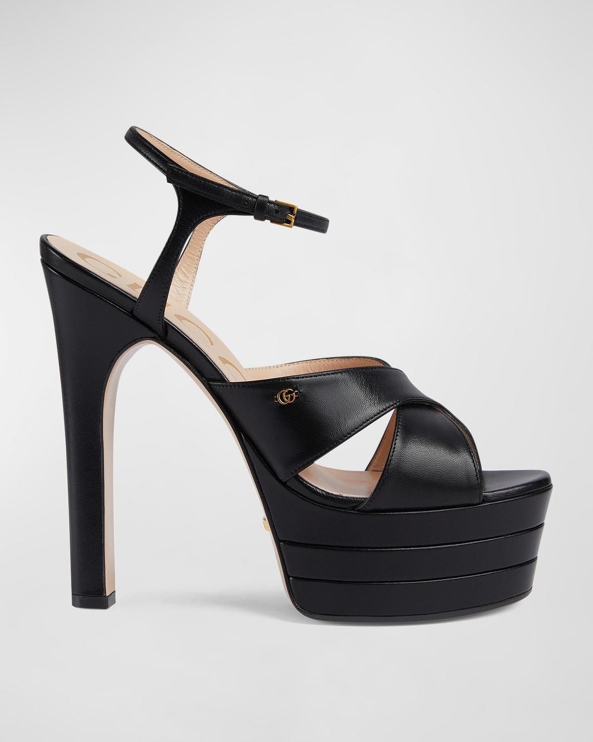 Calfskin Crisscross Stiletto Platform Sandals Product Image