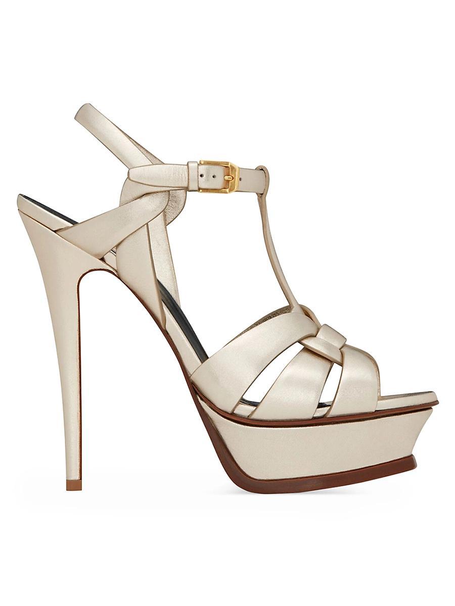 Saint Laurent Womens Tribute Platform Sandals in Smooth Leather Product Image