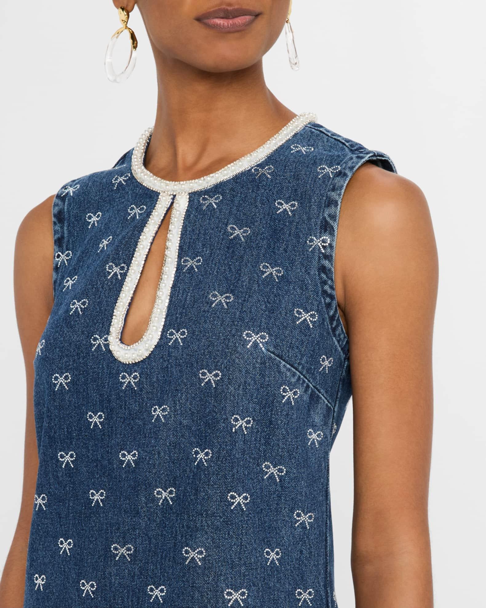 Denim Diamante Bow Mini Dress Product Image