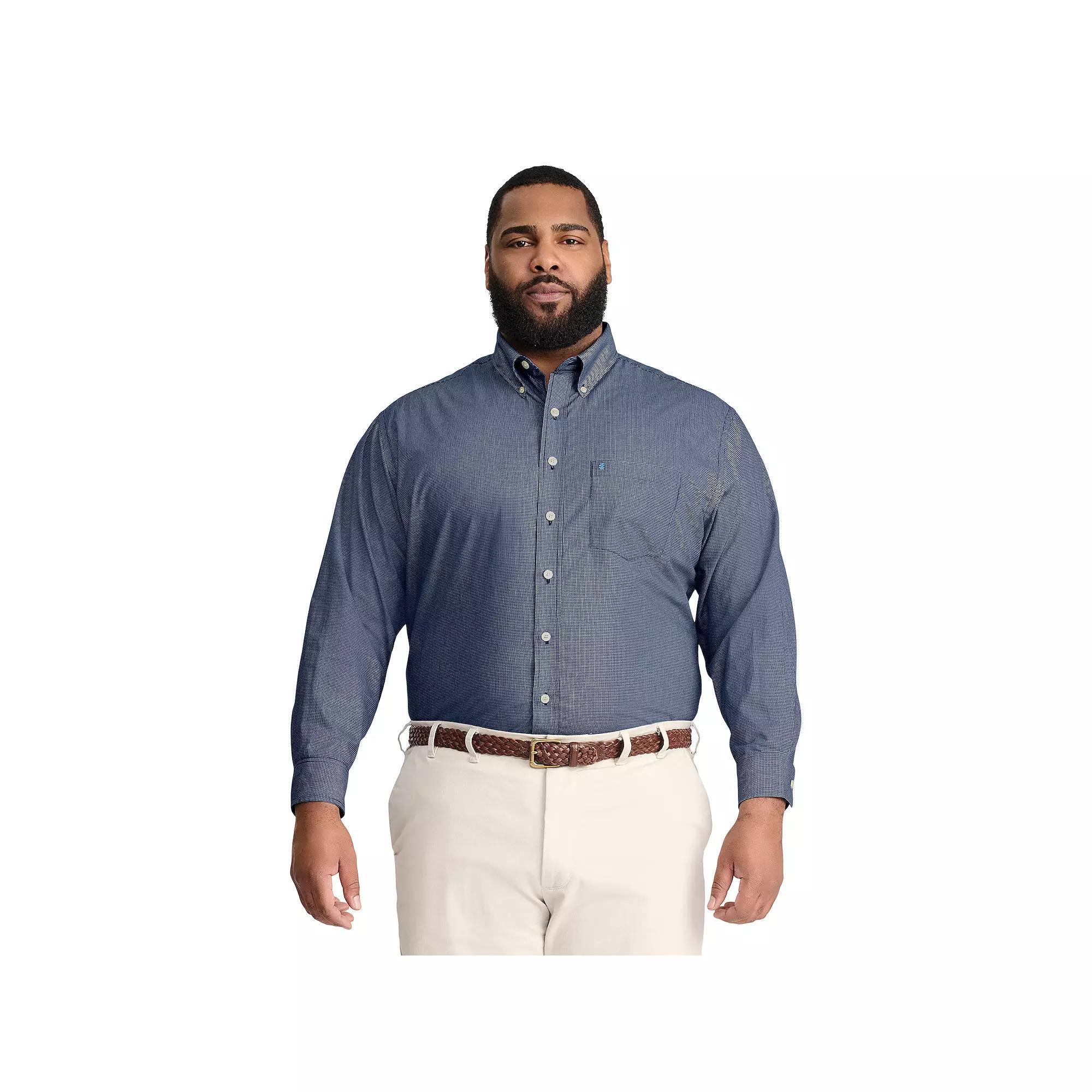 Big & Tall IZOD Performance Long Sleeve Plaid Button Down Shirt, Mens Product Image