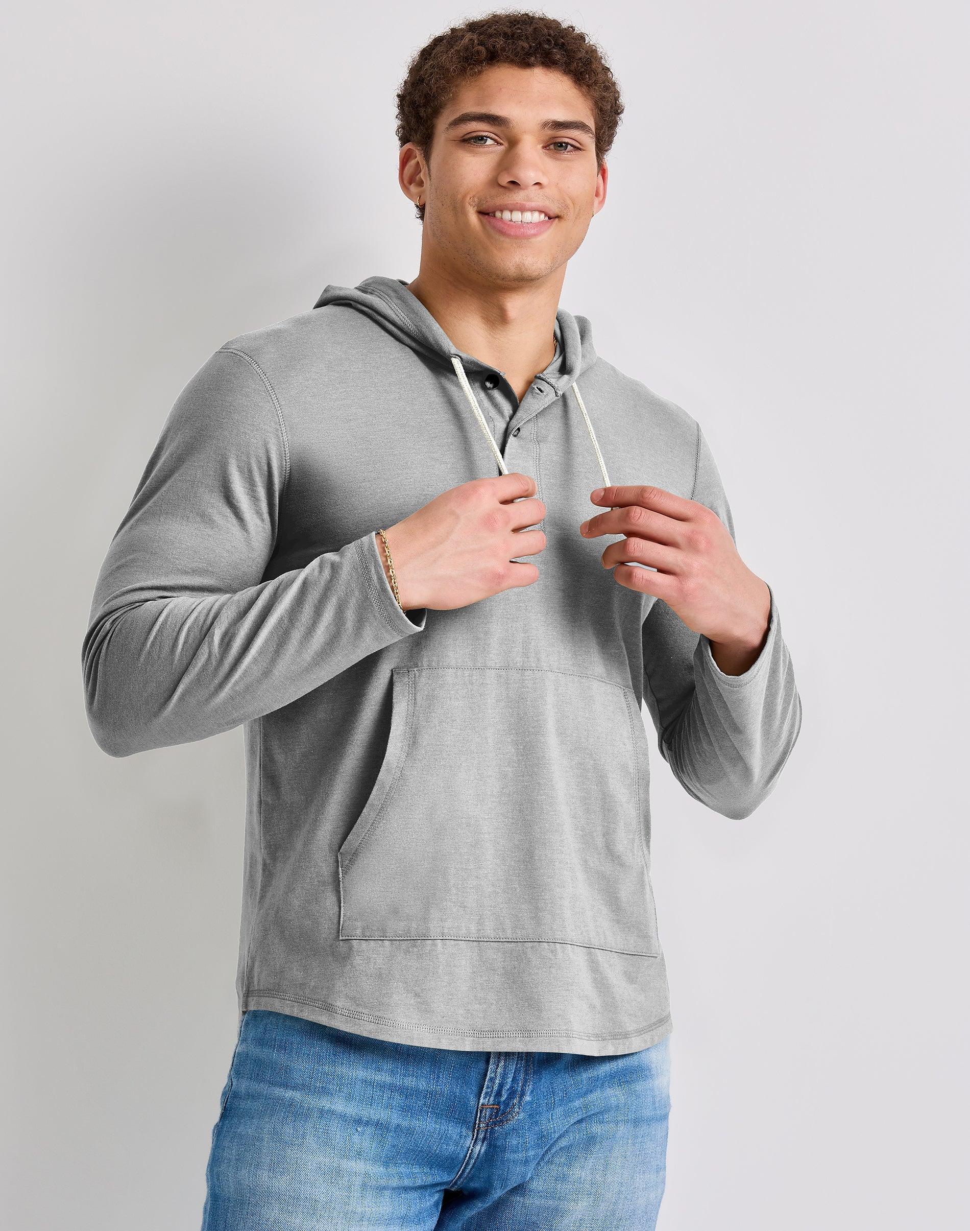 Men's Hanes® Originals Cotton Henley Hoodie, Size: Small, Red River Clay Product Image