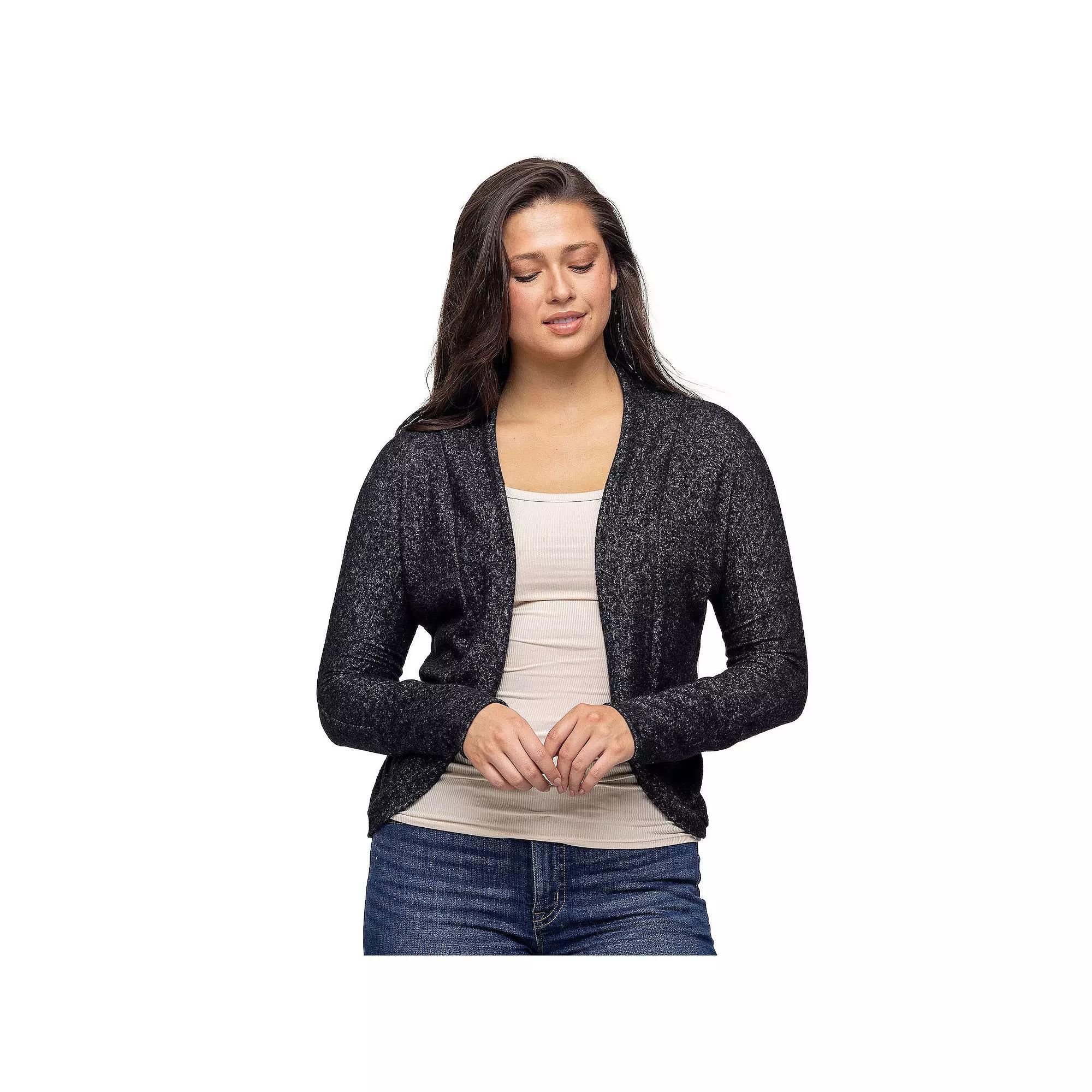 Women's 24Seven Comfort Apparel Curved Hem Open Front Bolero Shrug, Size: 1XL, Black Product Image