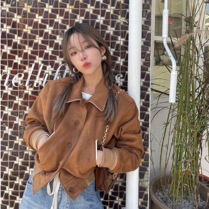 Faux Suede Button-Up Jacket Product Image