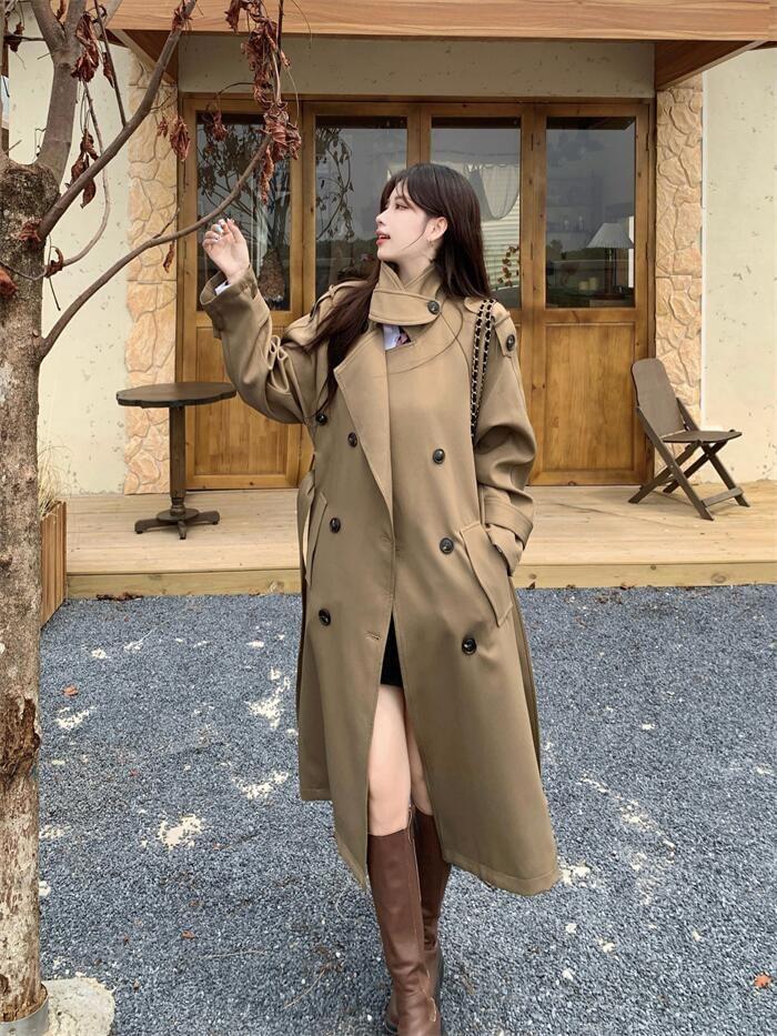 Plain Double-Breasted Trench Coat Product Image