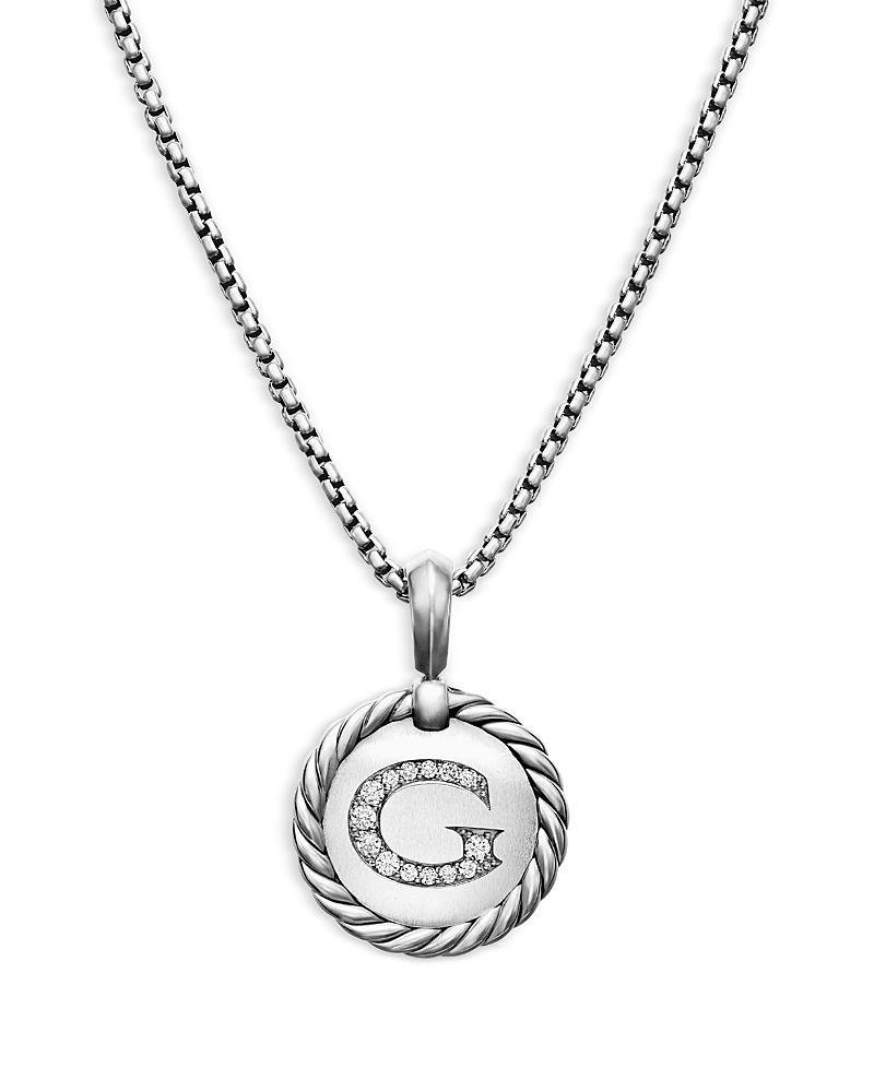 David Yurman Sterling Silver Cable Collectibles Initial Charm Necklace with Diamonds, 18 Product Image