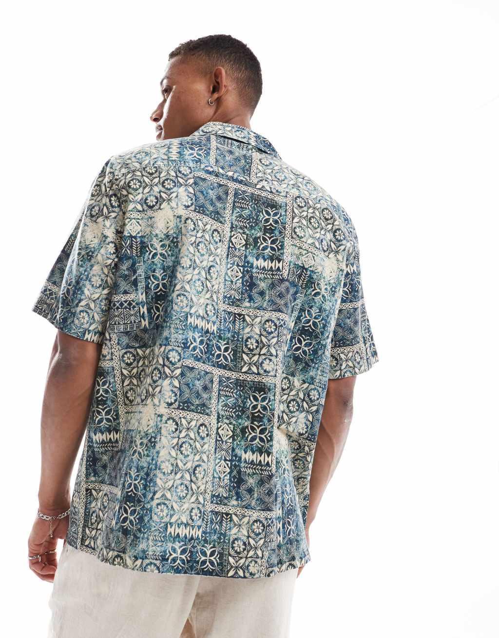 ASOS DESIGN relaxed camp collar shirt in tonal vintage print Product Image