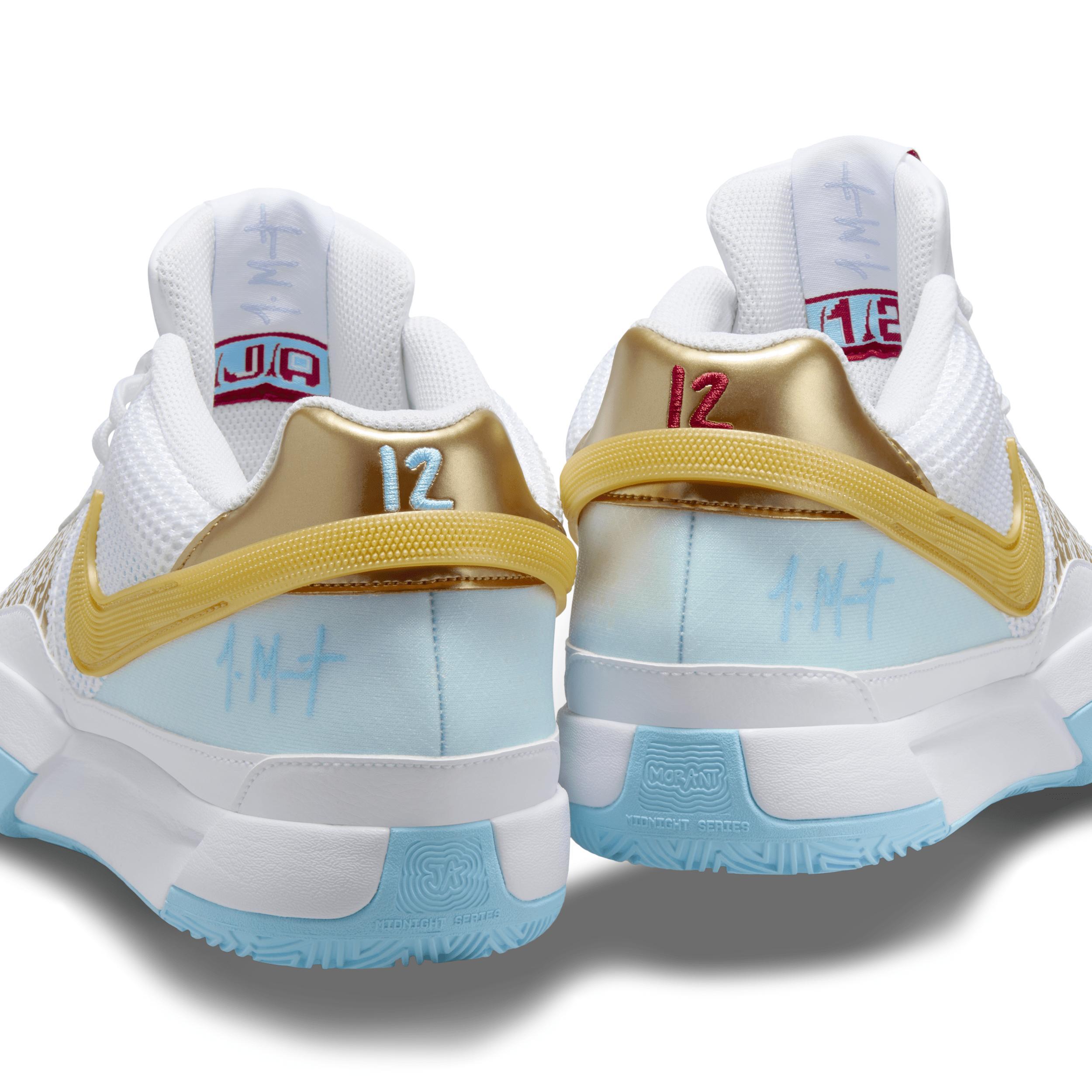 Nike Mens JA 1 CNY - Basketball Shoes White/Metallic Gold/Auarius Blue Product Image